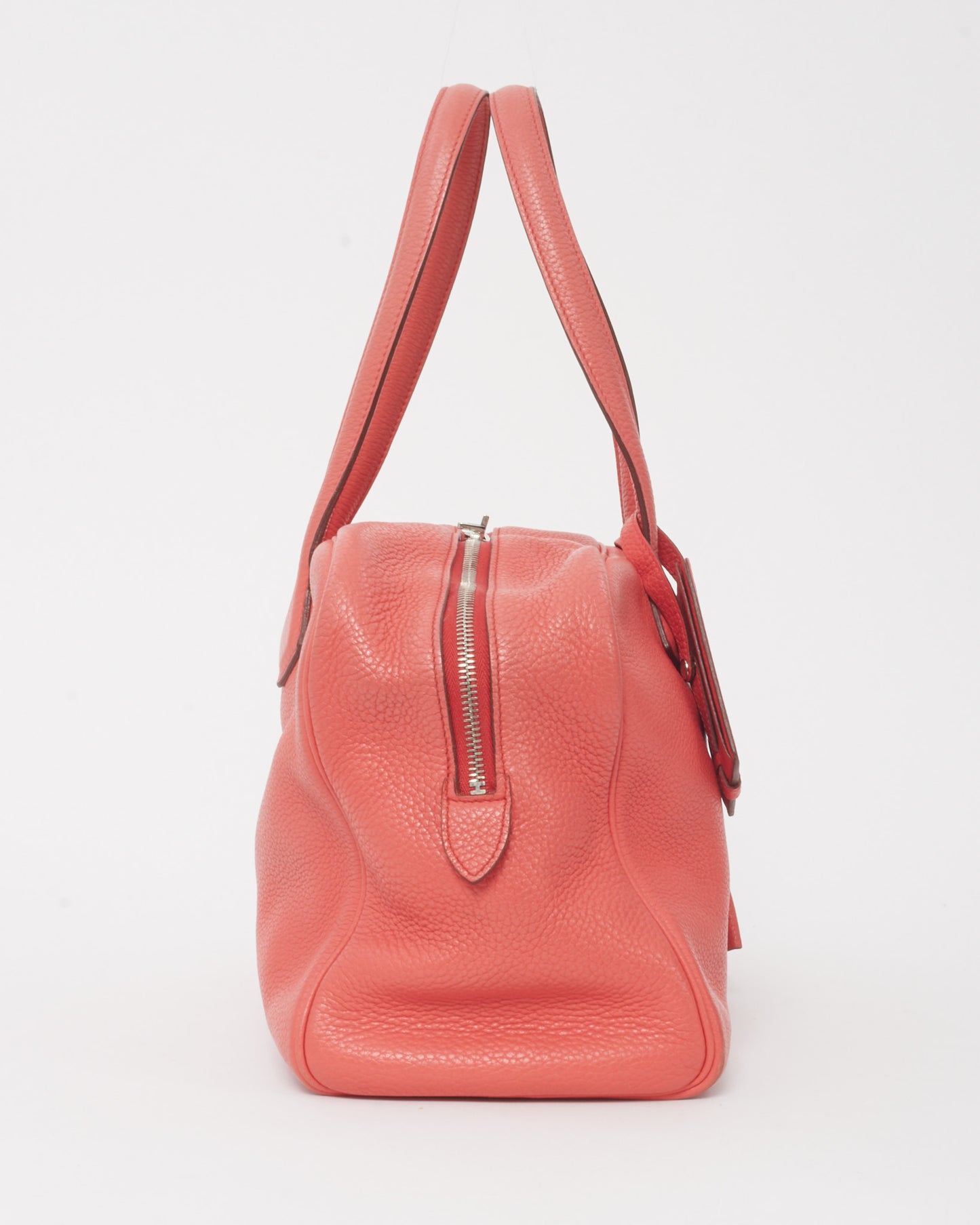Hermès Coral Red (Rouge Pivoine) Clemence Leather Victoria 35 Bag PHW