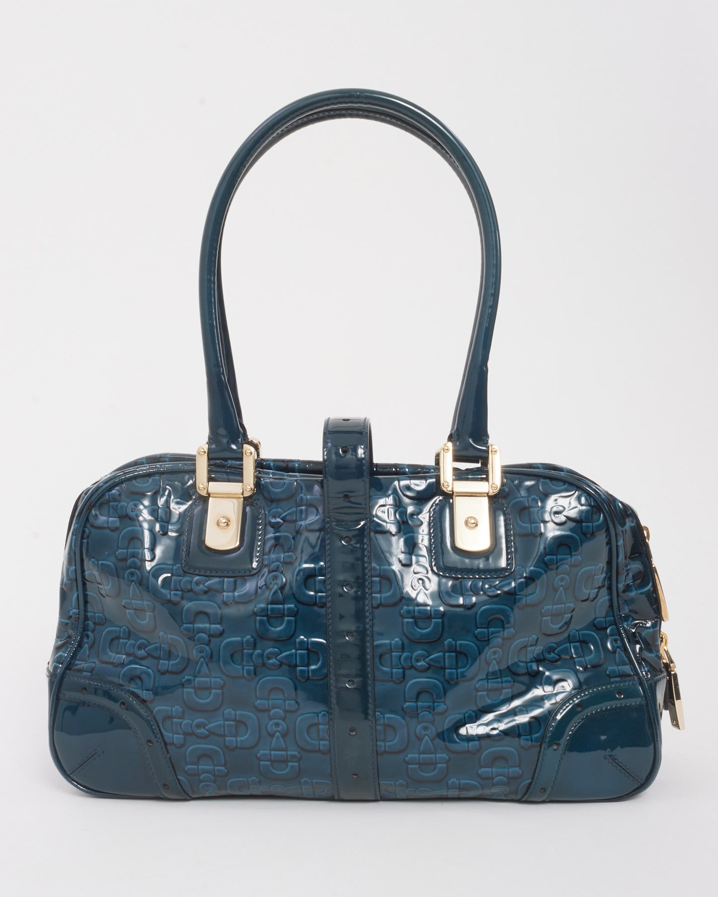 Gucci Blue Patent Leather Horsebit Glam Boston Tote Bag