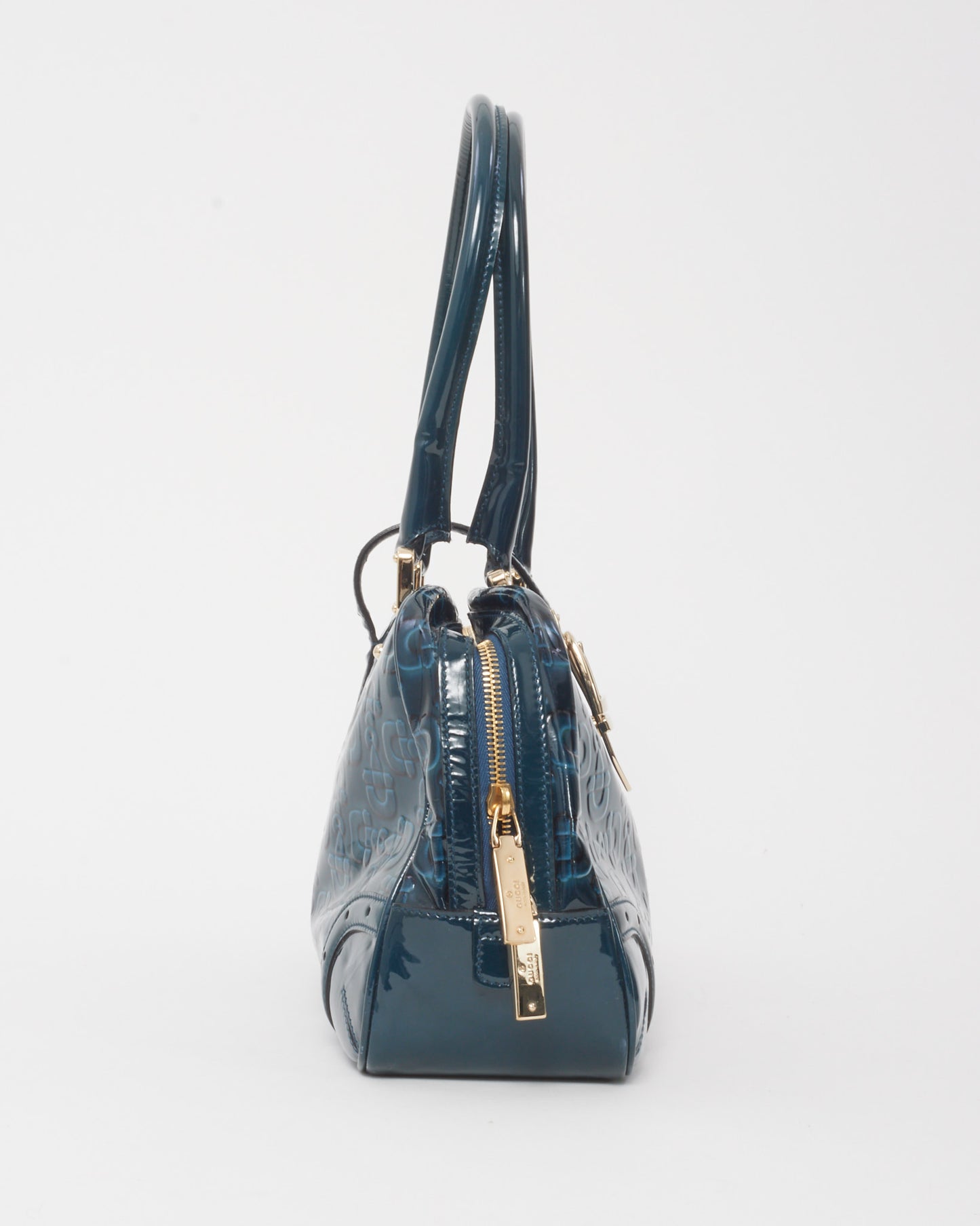 Gucci Blue Patent Leather Horsebit Glam Boston Tote Bag