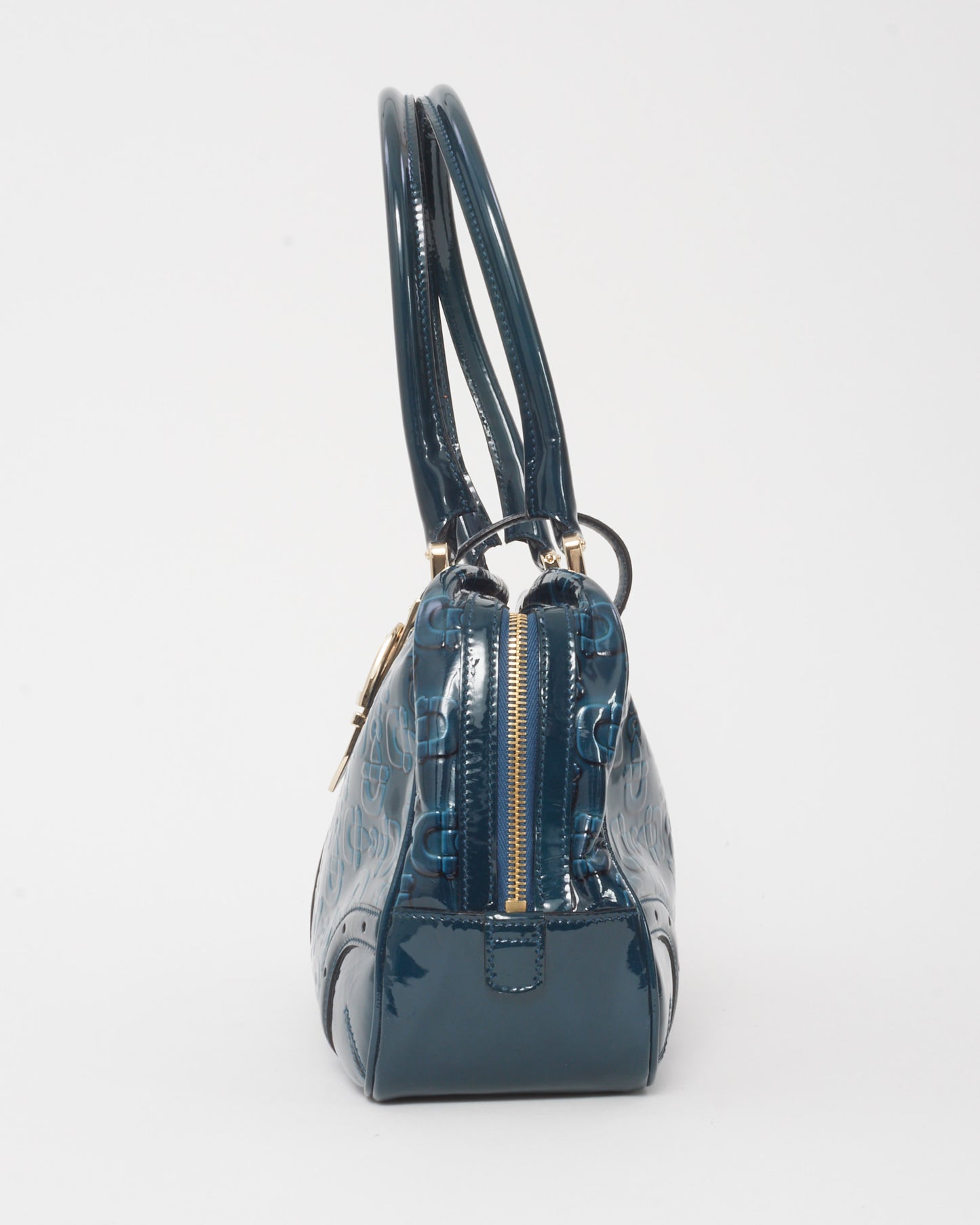 Gucci Blue Patent Leather Horsebit Glam Boston Tote Bag