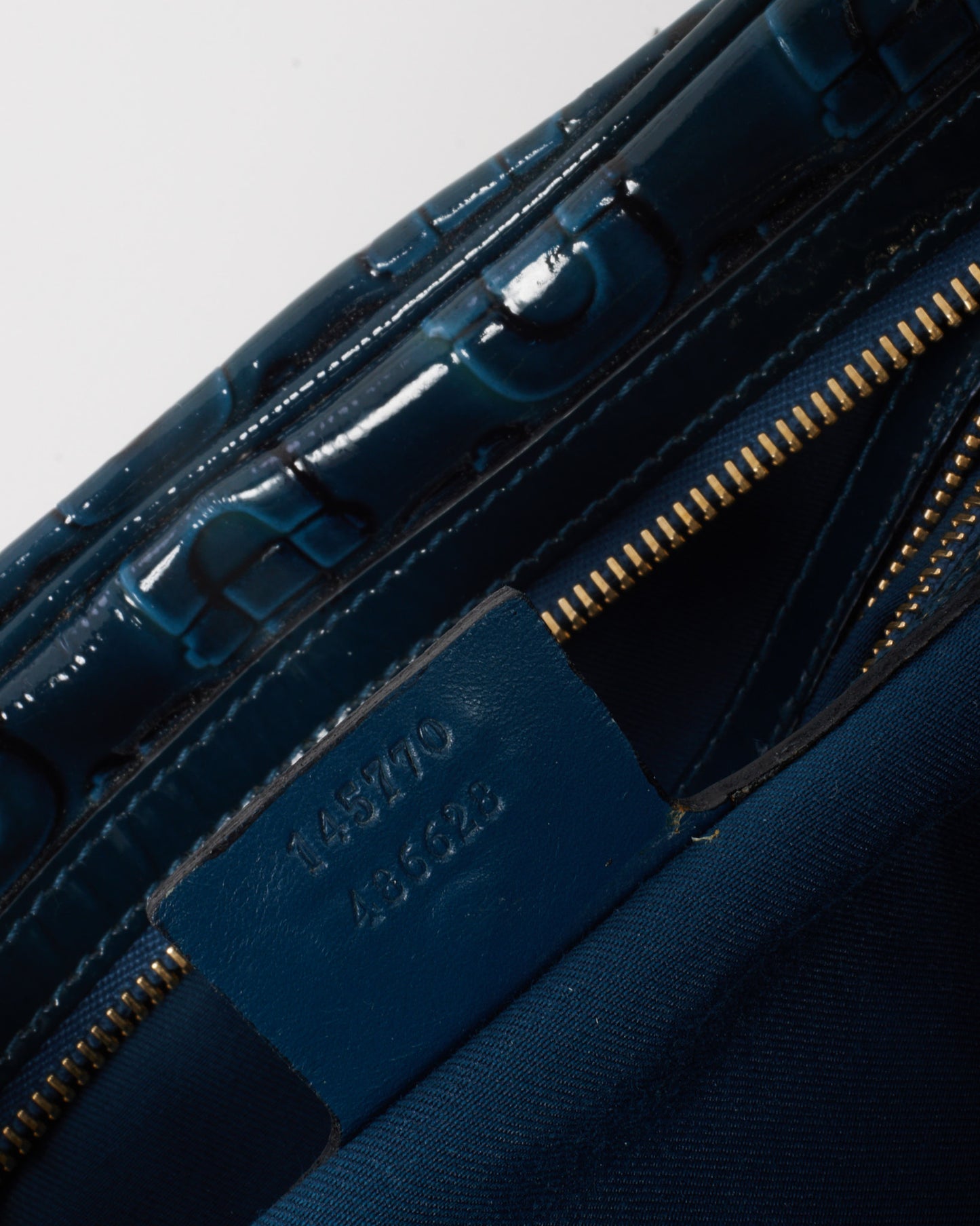 Gucci Blue Patent Leather Horsebit Glam Boston Tote Bag