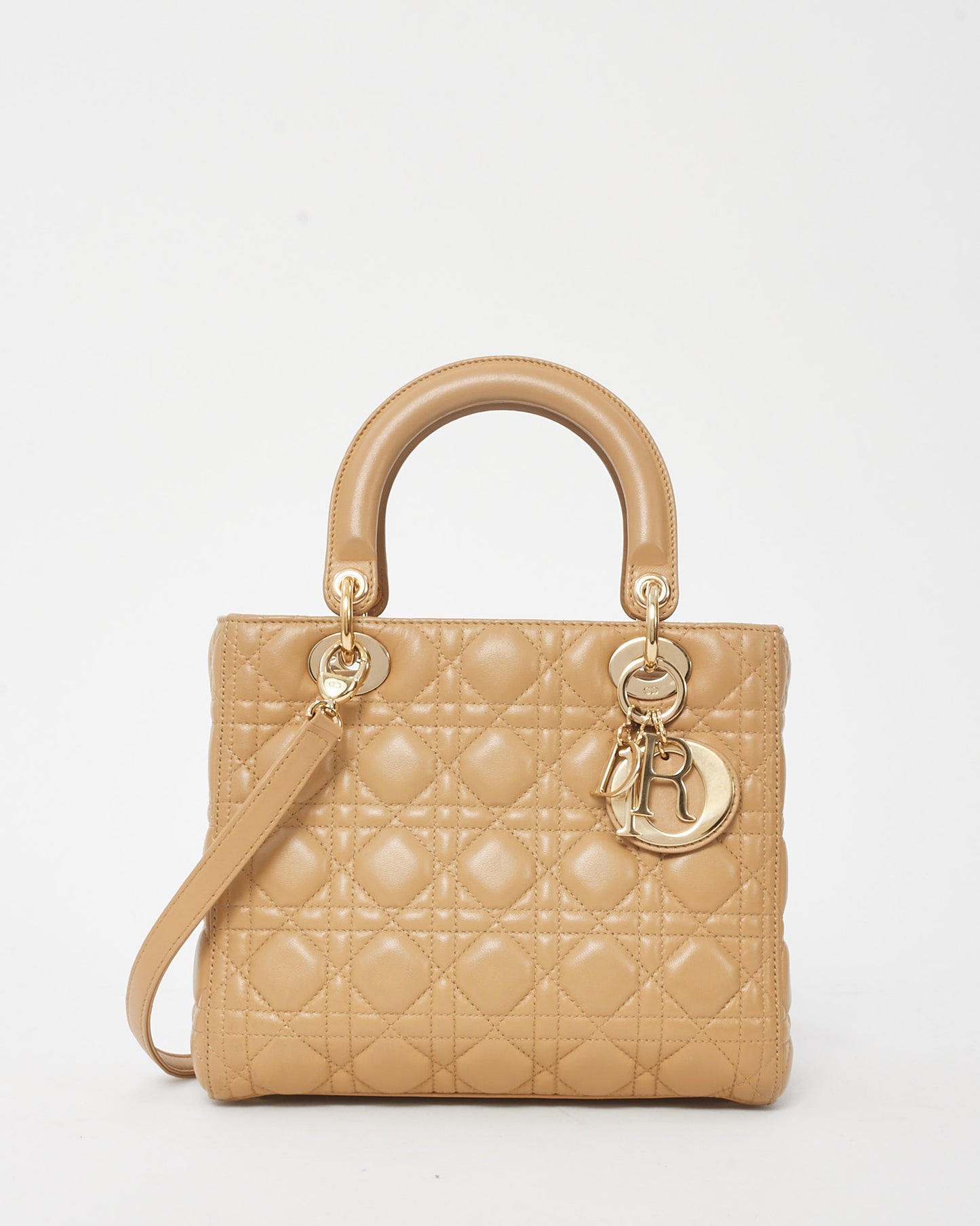 Dior Beige Cannage Leather Medium Lady Dior Bag GHW