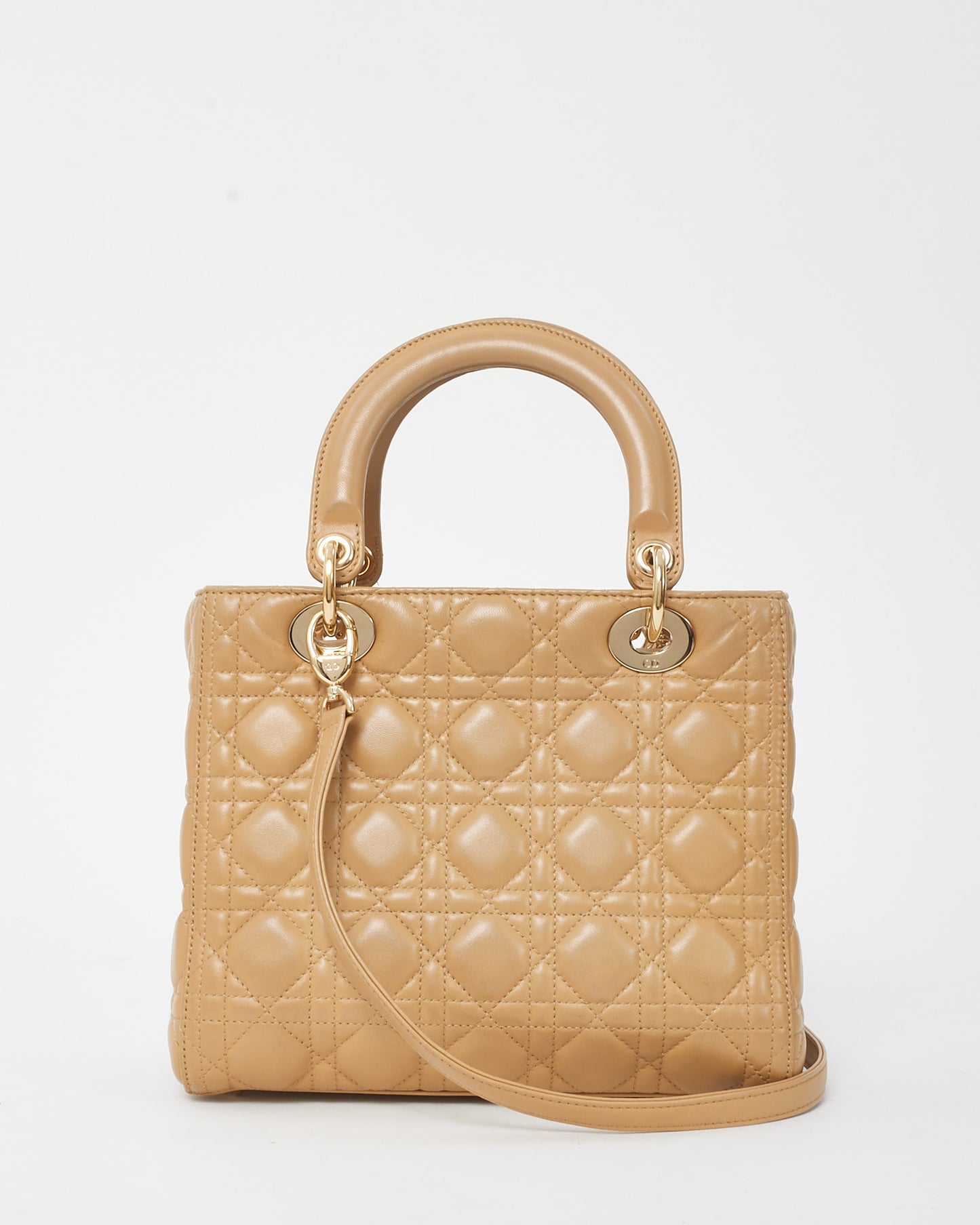 Dior Beige Cannage Leather Medium Lady Dior Bag GHW