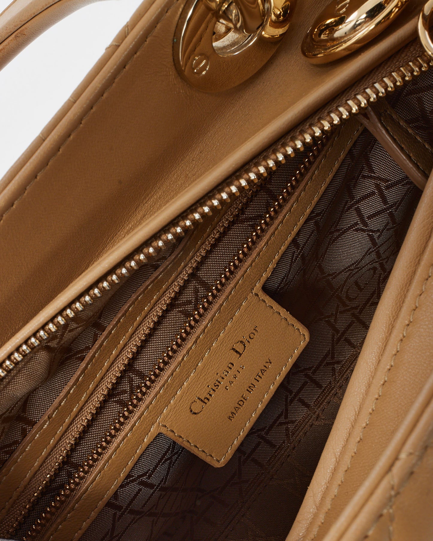 Dior Beige Cannage Leather Medium Lady Dior Bag GHW