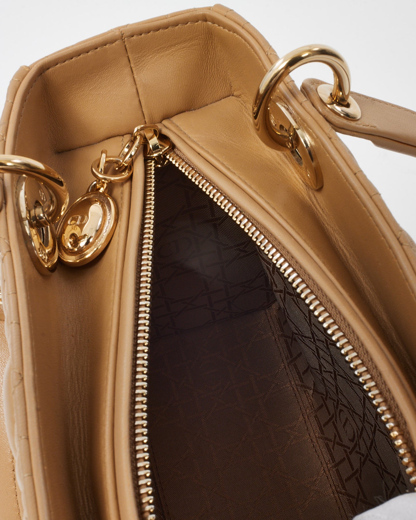 Dior Beige Cannage Leather Medium Lady Dior Bag GHW