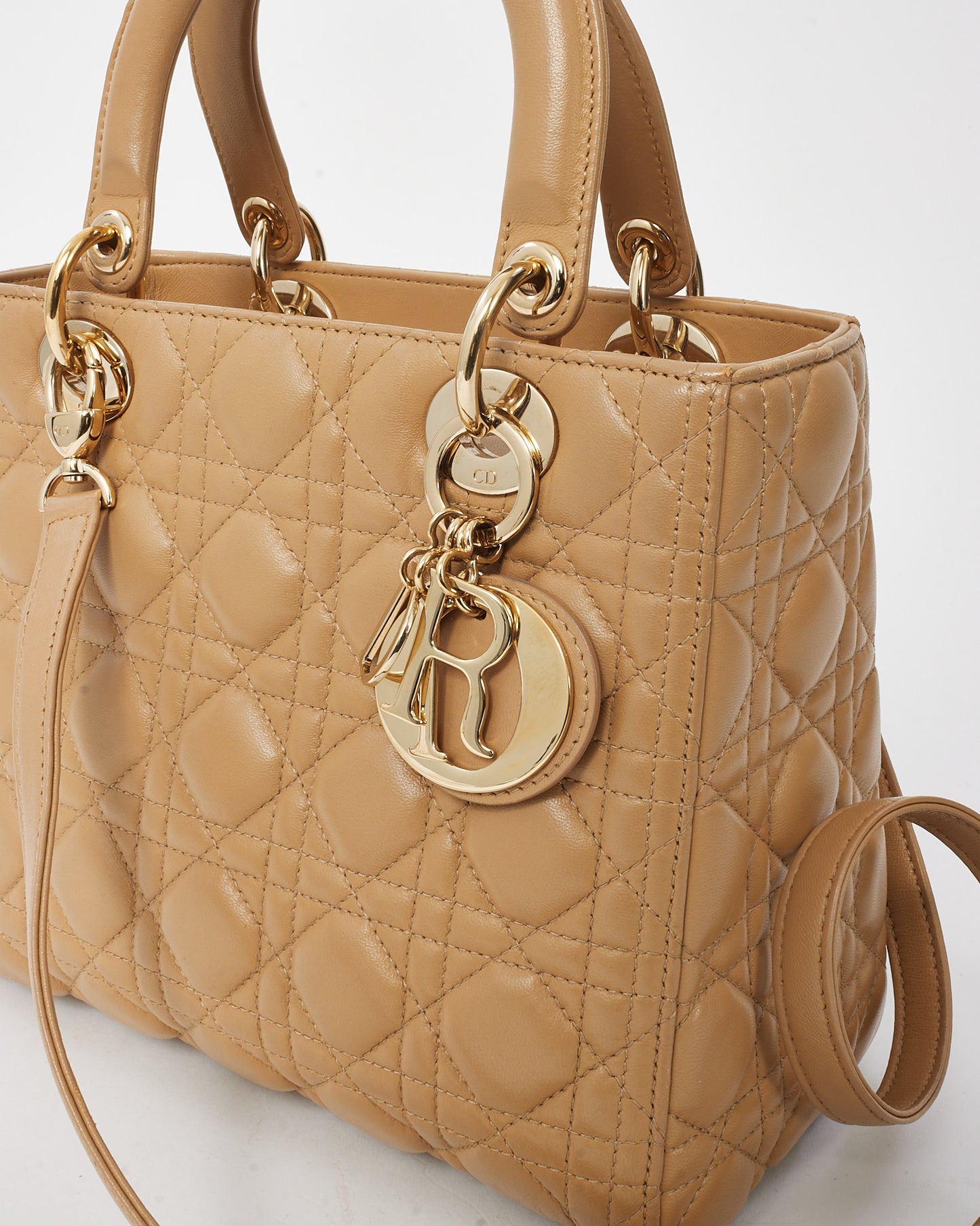 Dior Beige Cannage Leather Medium Lady Dior Bag GHW