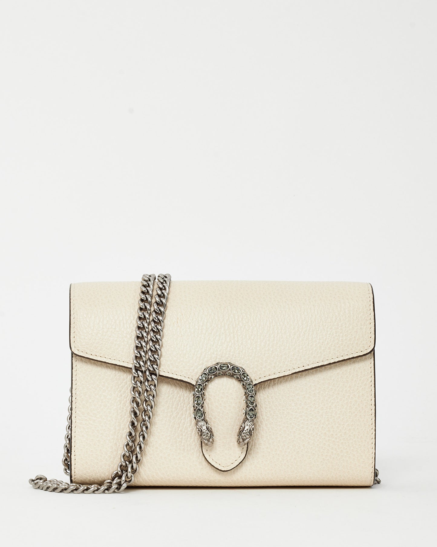 Gucci Cream White Pebbled Leather Dionysus WOC Wallet on Chain Bag