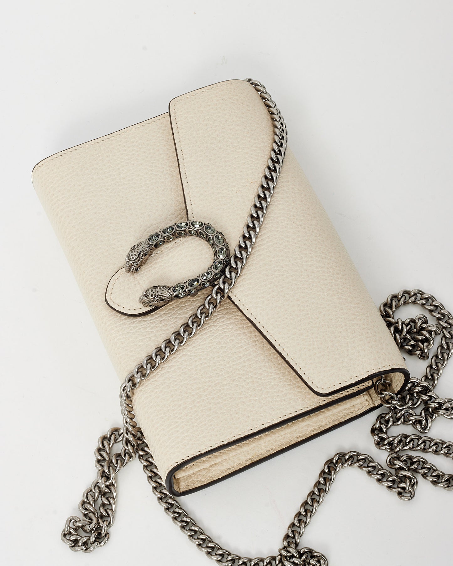 Gucci Cream White Pebbled Leather Dionysus WOC Wallet on Chain Bag