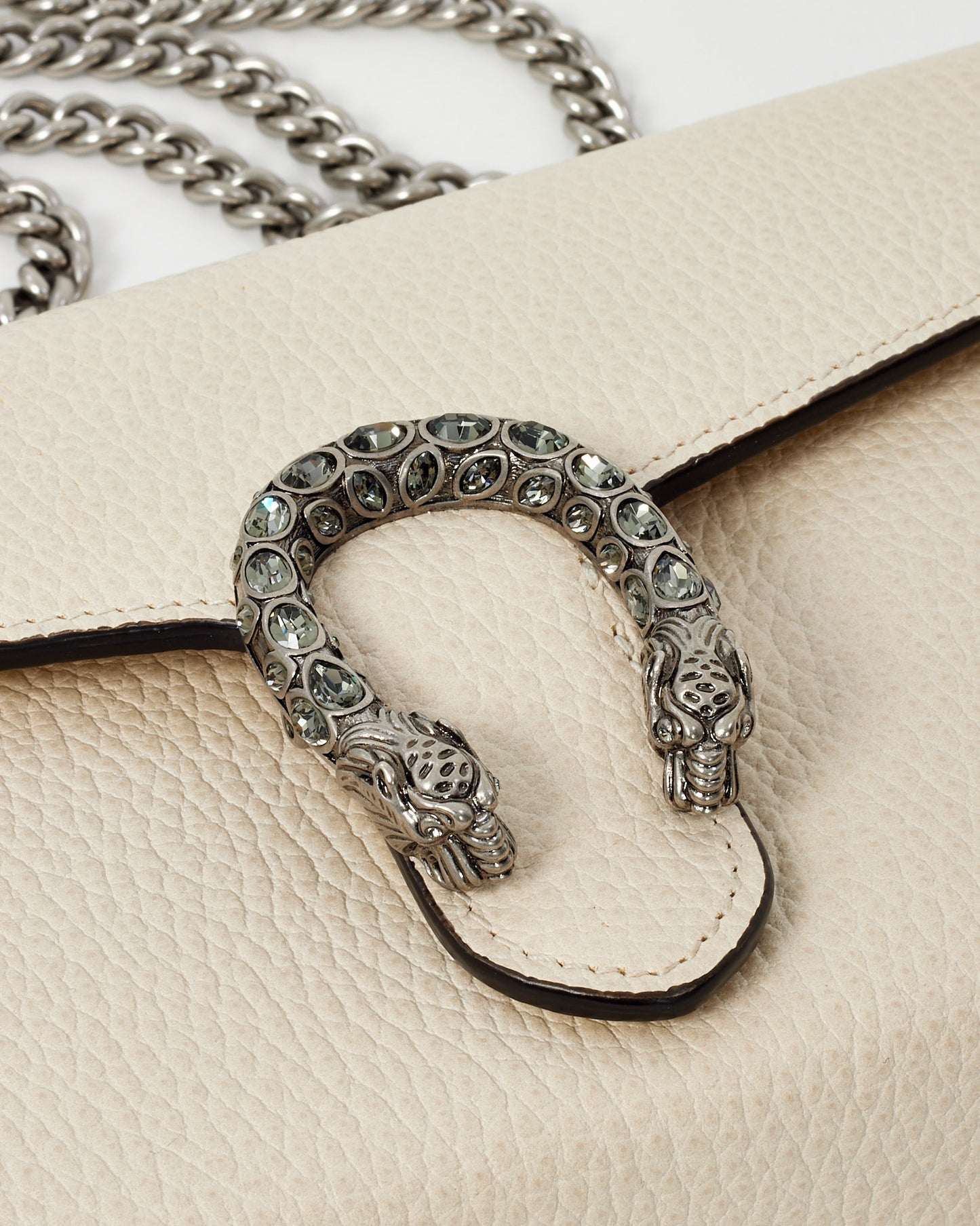 Gucci Cream White Pebbled Leather Dionysus WOC Wallet on Chain Bag