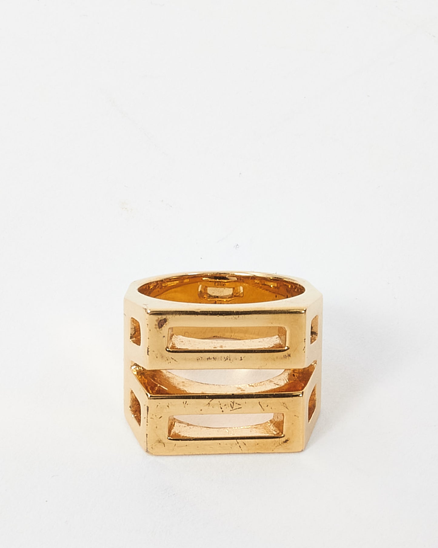 Chloé Gold Brass Geometric Square Ring - 7