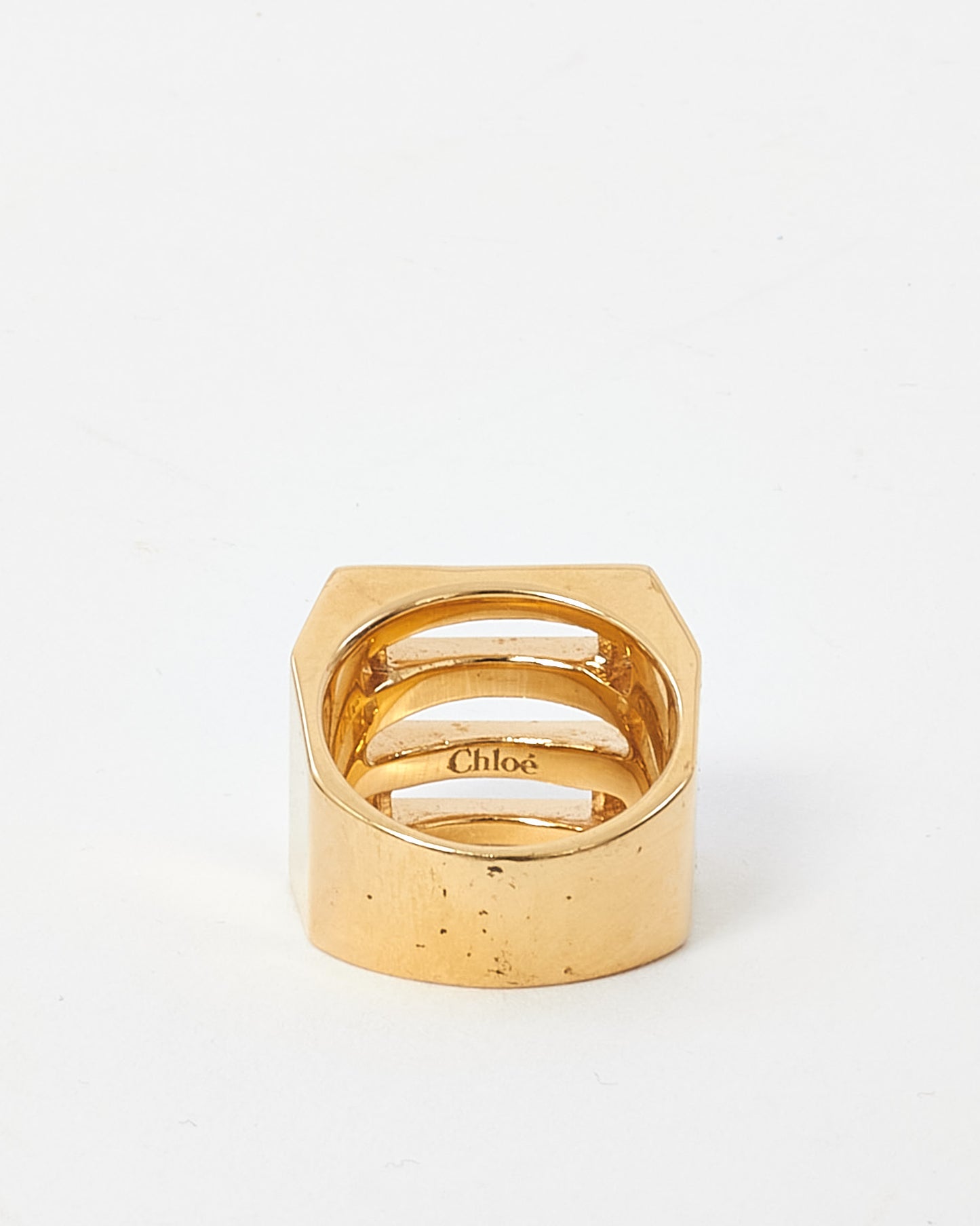 Chloé Gold Brass Geometric Square Ring - 7