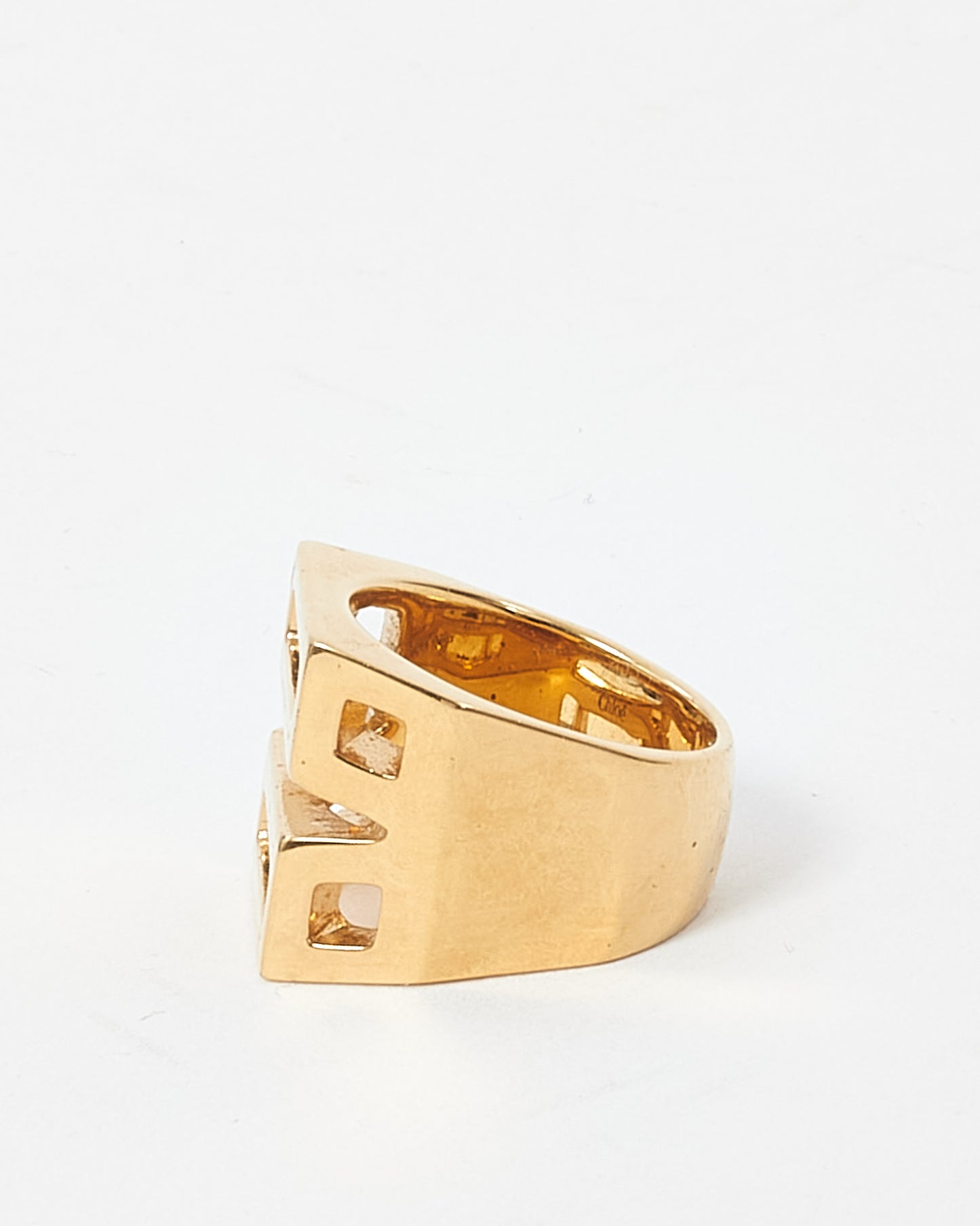 Chloé Gold Brass Geometric Square Ring - 7