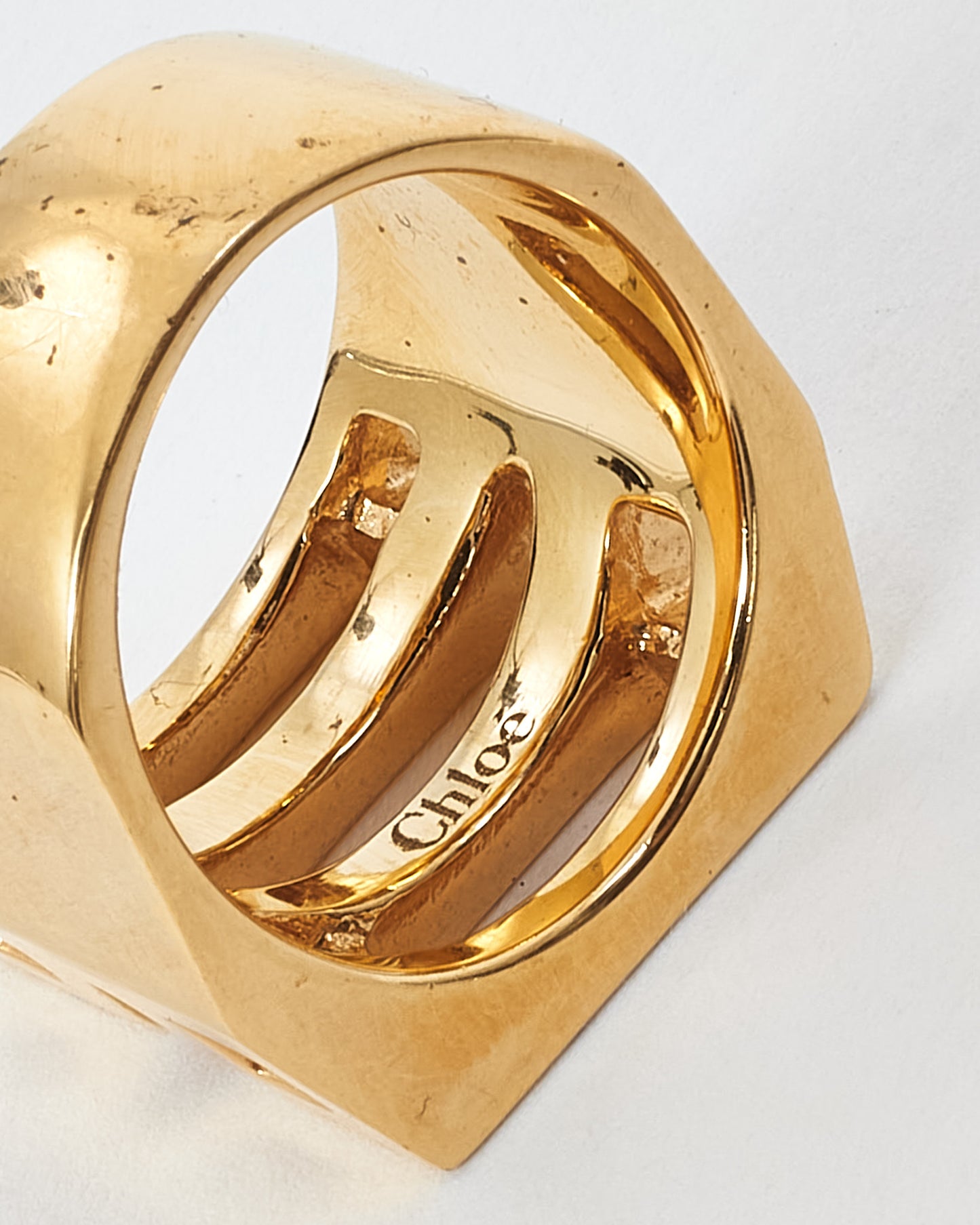Chloé Gold Brass Geometric Square Ring - 7