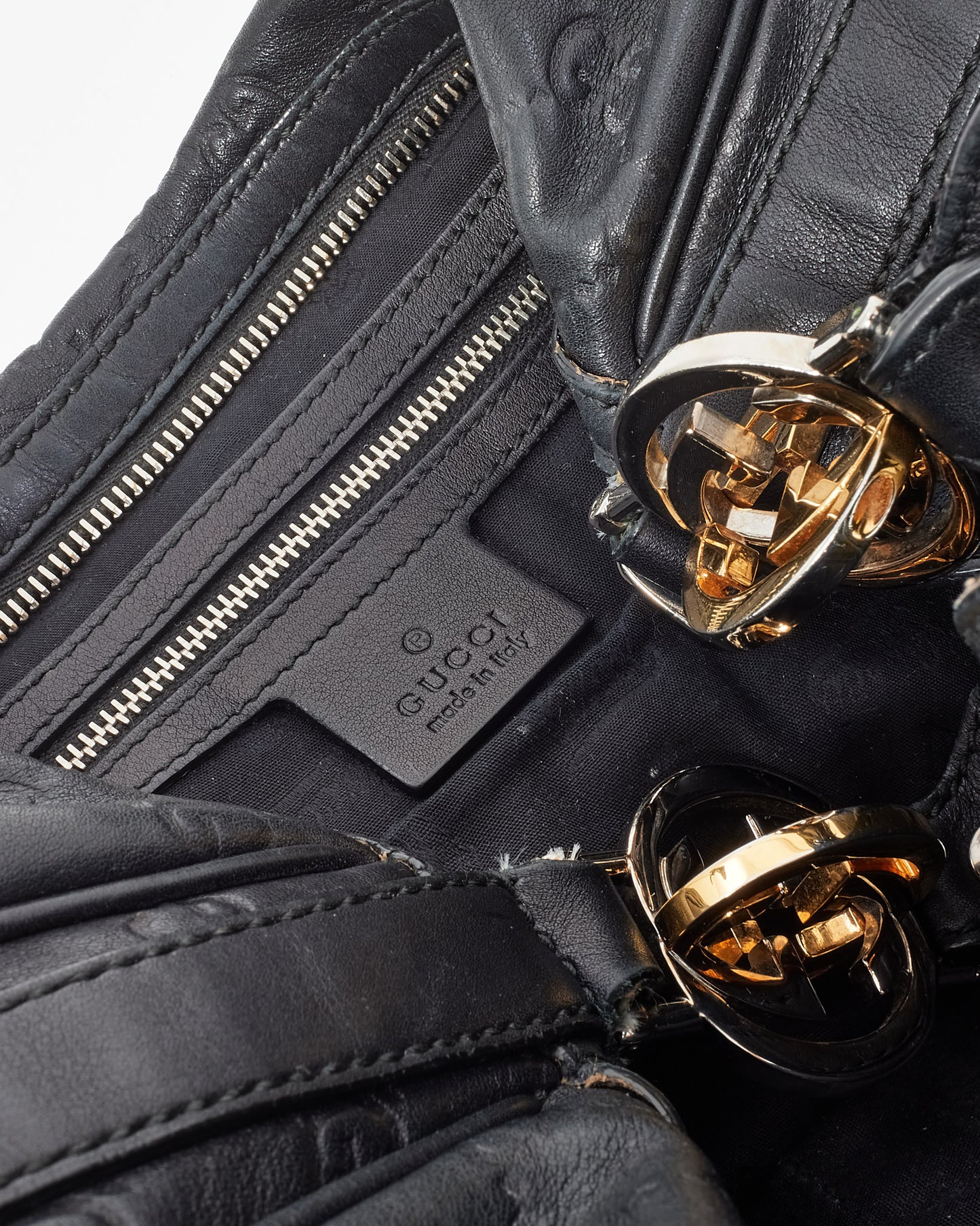 Gucci Black Guccissima Leather Medium GG Twins Hobo Shoulder Bag