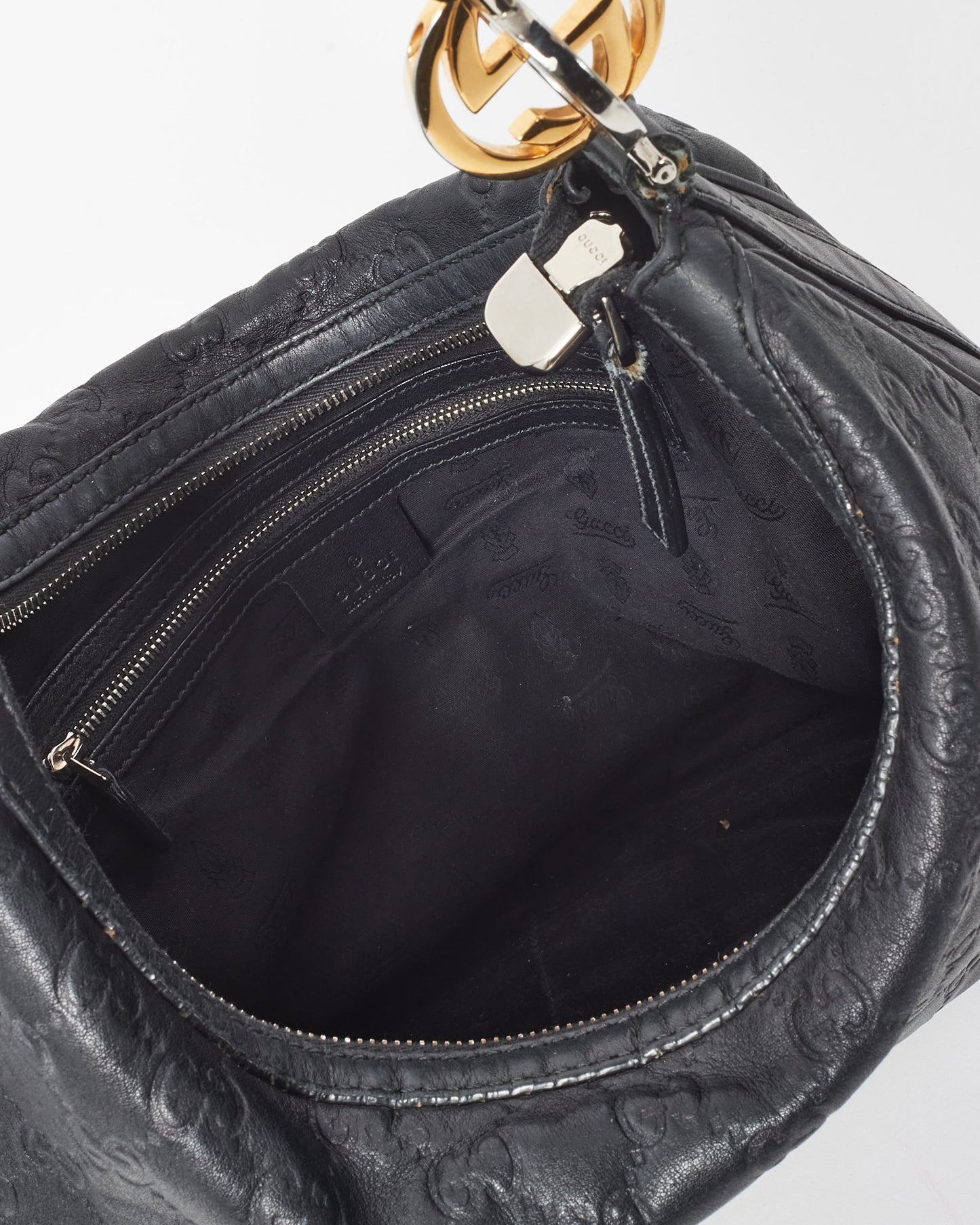 Gucci Black Guccissima Leather Medium GG Twins Hobo Shoulder Bag