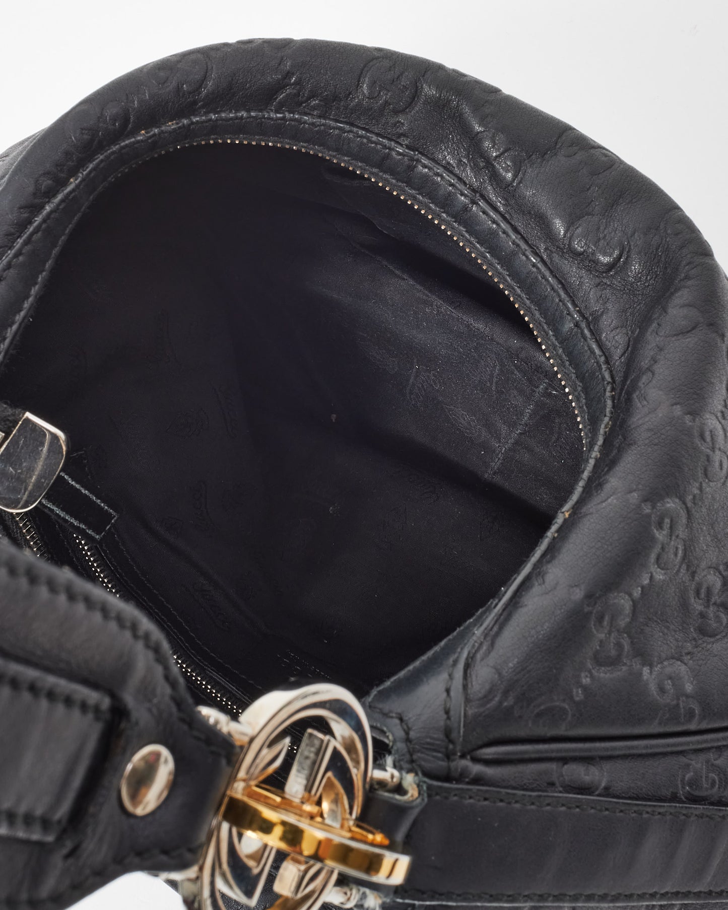 Gucci Black Guccissima Leather Medium GG Twins Hobo Shoulder Bag
