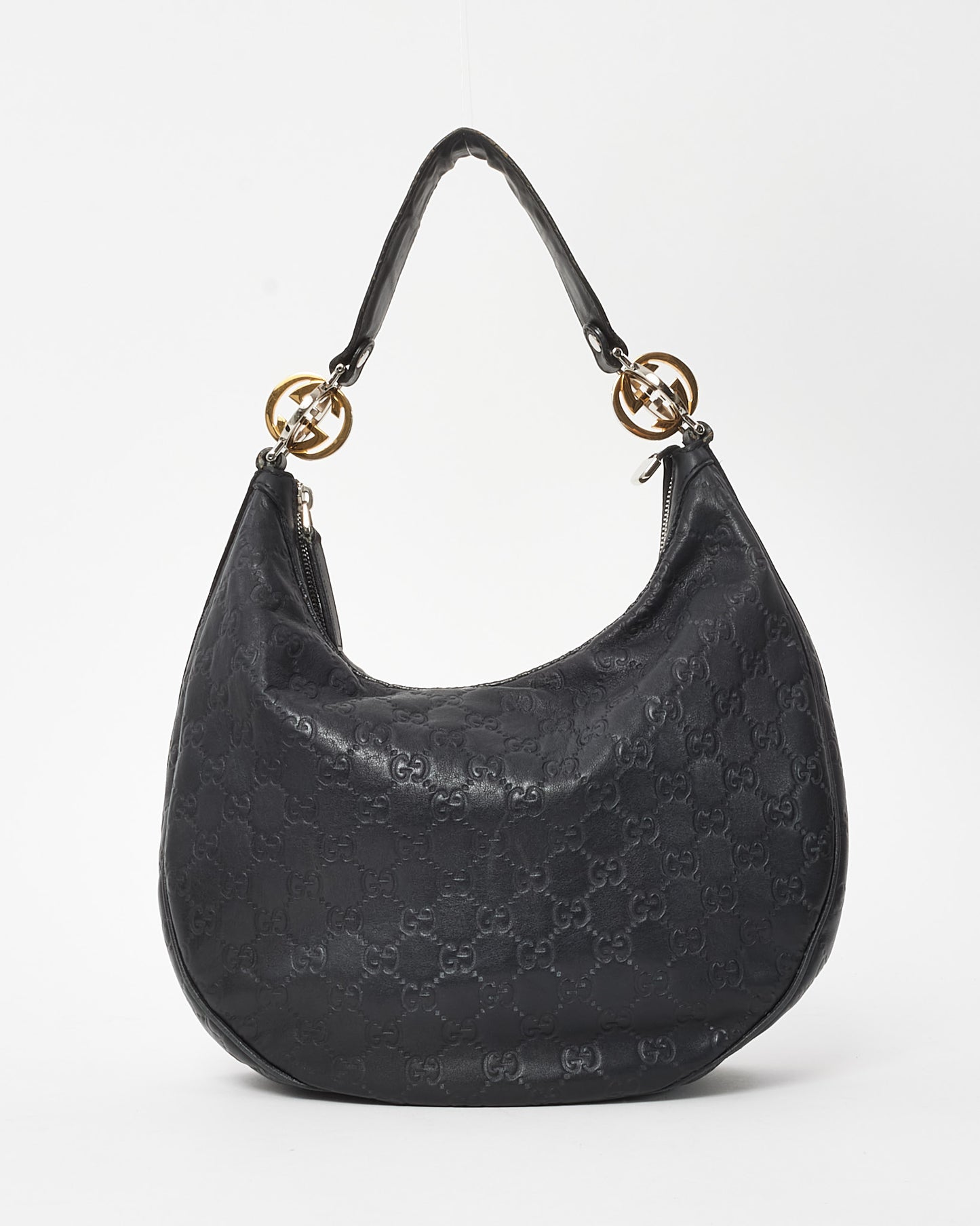 Gucci Black Guccissima Leather Medium GG Twins Hobo Shoulder Bag