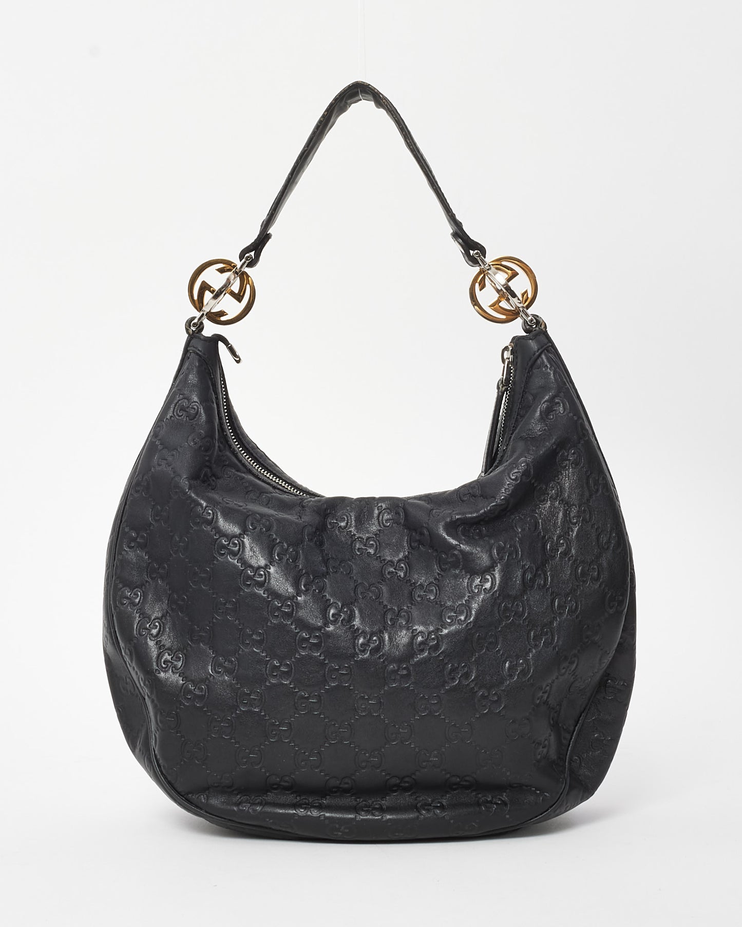 Gucci Black Guccissima Leather Medium GG Twins Hobo Shoulder Bag