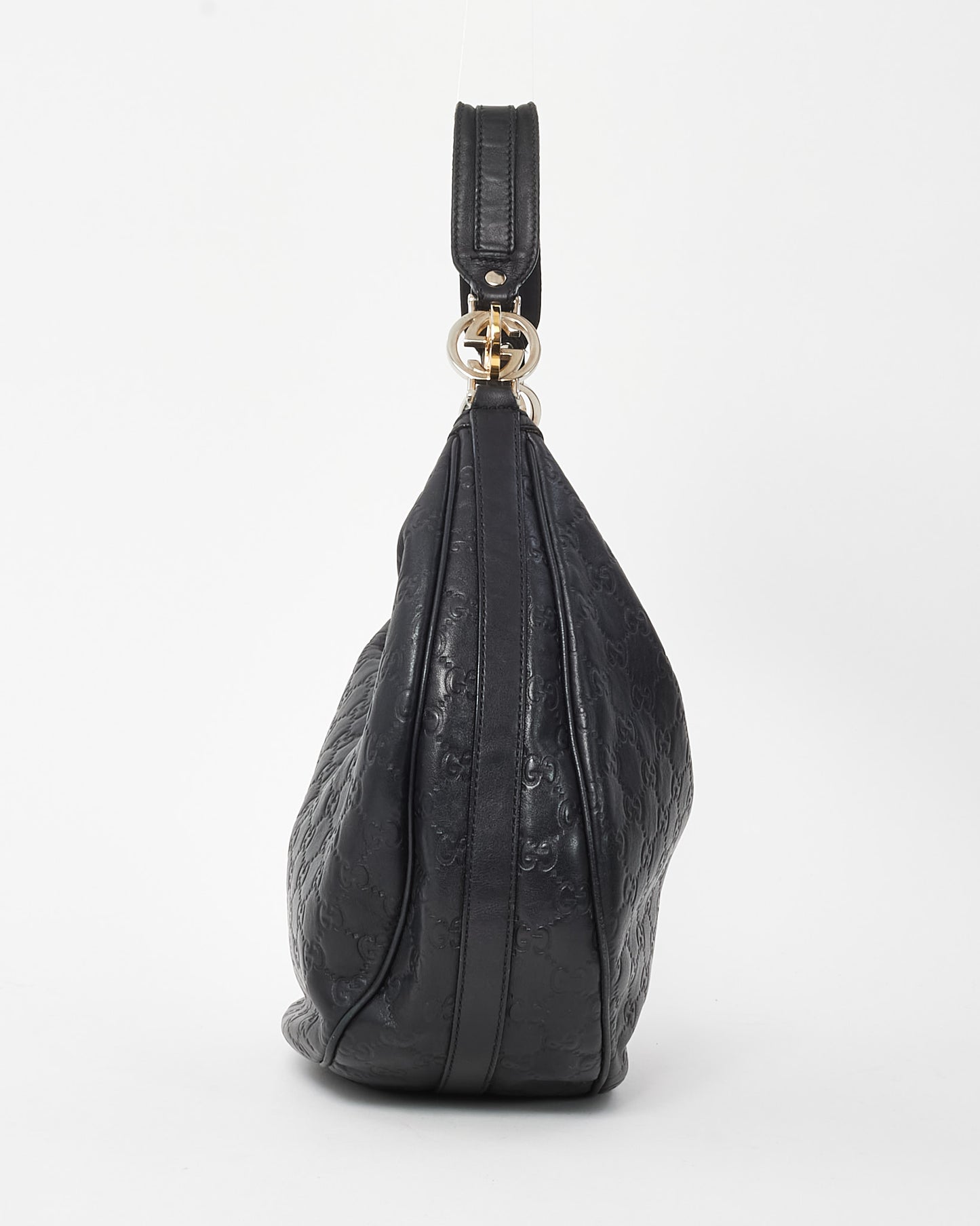 Gucci Black Guccissima Leather Medium GG Twins Hobo Shoulder Bag