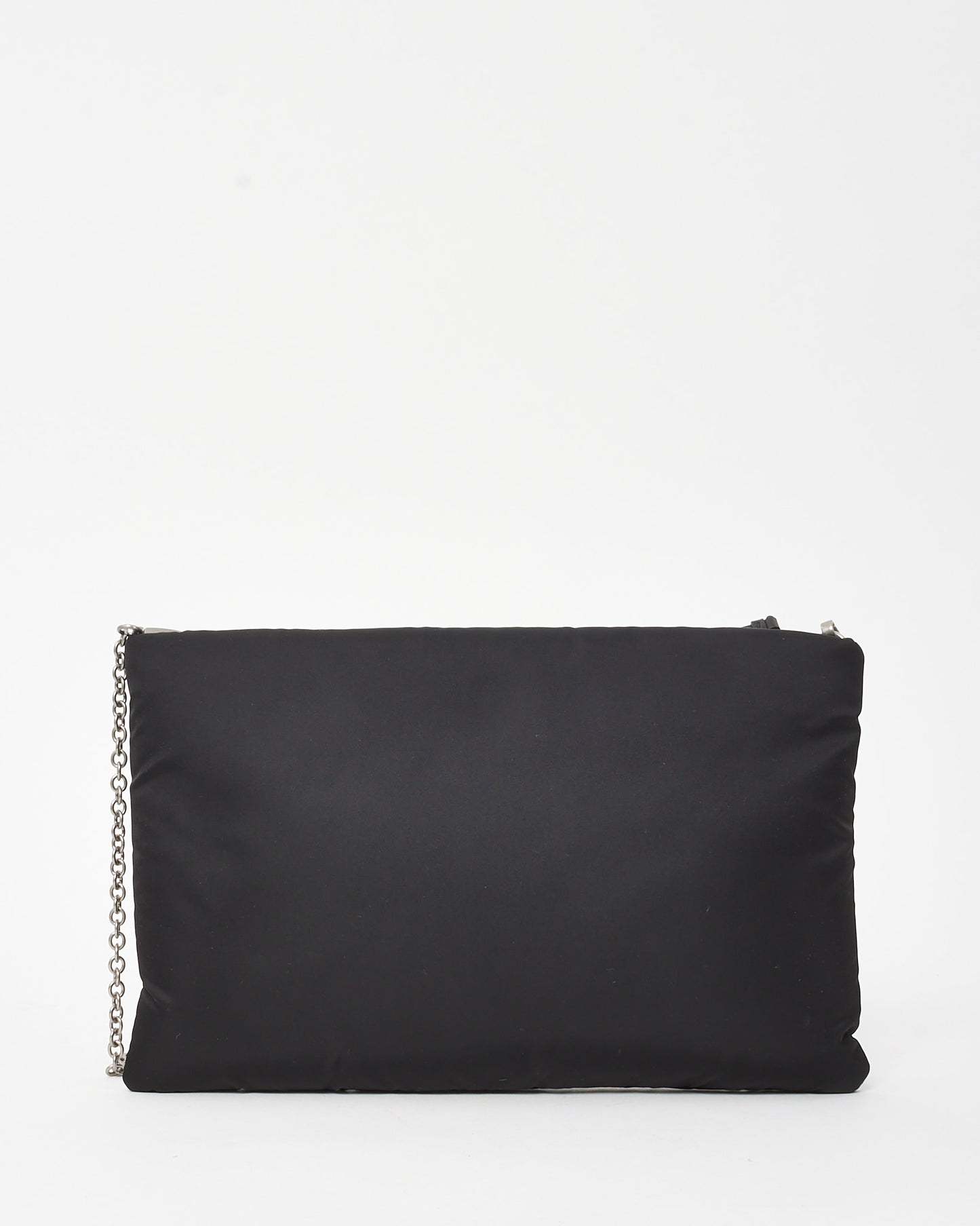 Prada Black Nylon Logo Medium Padded Pouch with Chain