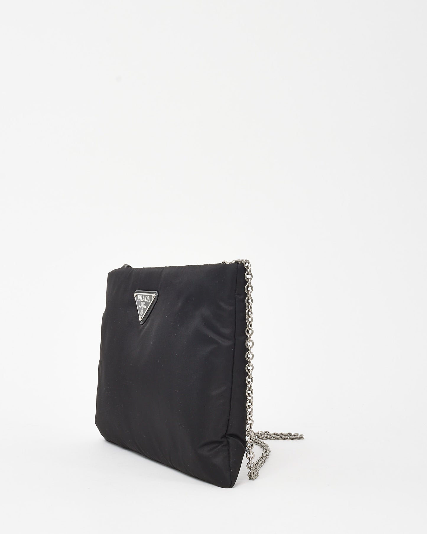 Prada Black Nylon Logo Medium Padded Pouch with Chain