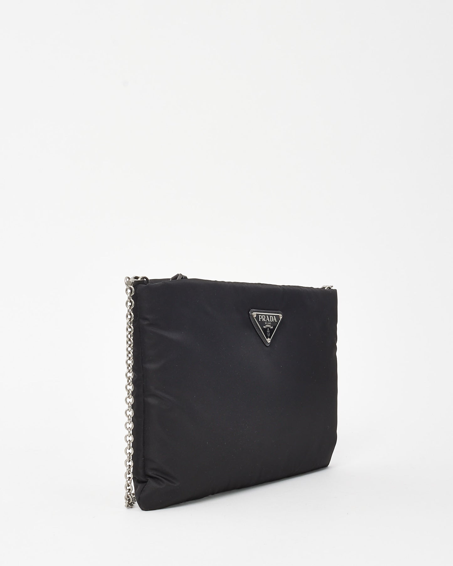 Prada Black Nylon Logo Medium Padded Pouch with Chain