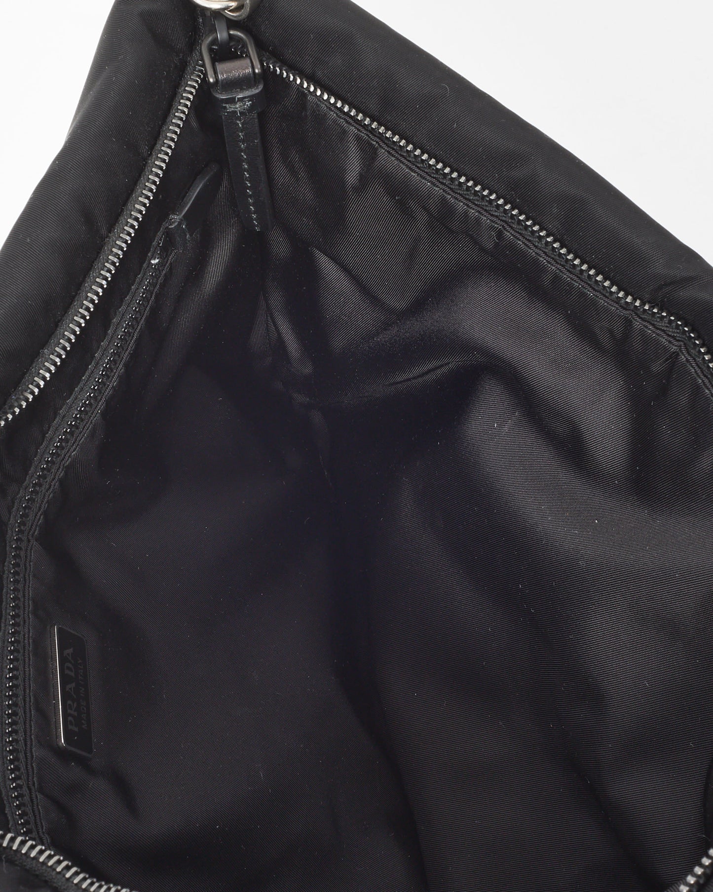Prada Black Nylon Logo Medium Padded Pouch with Chain