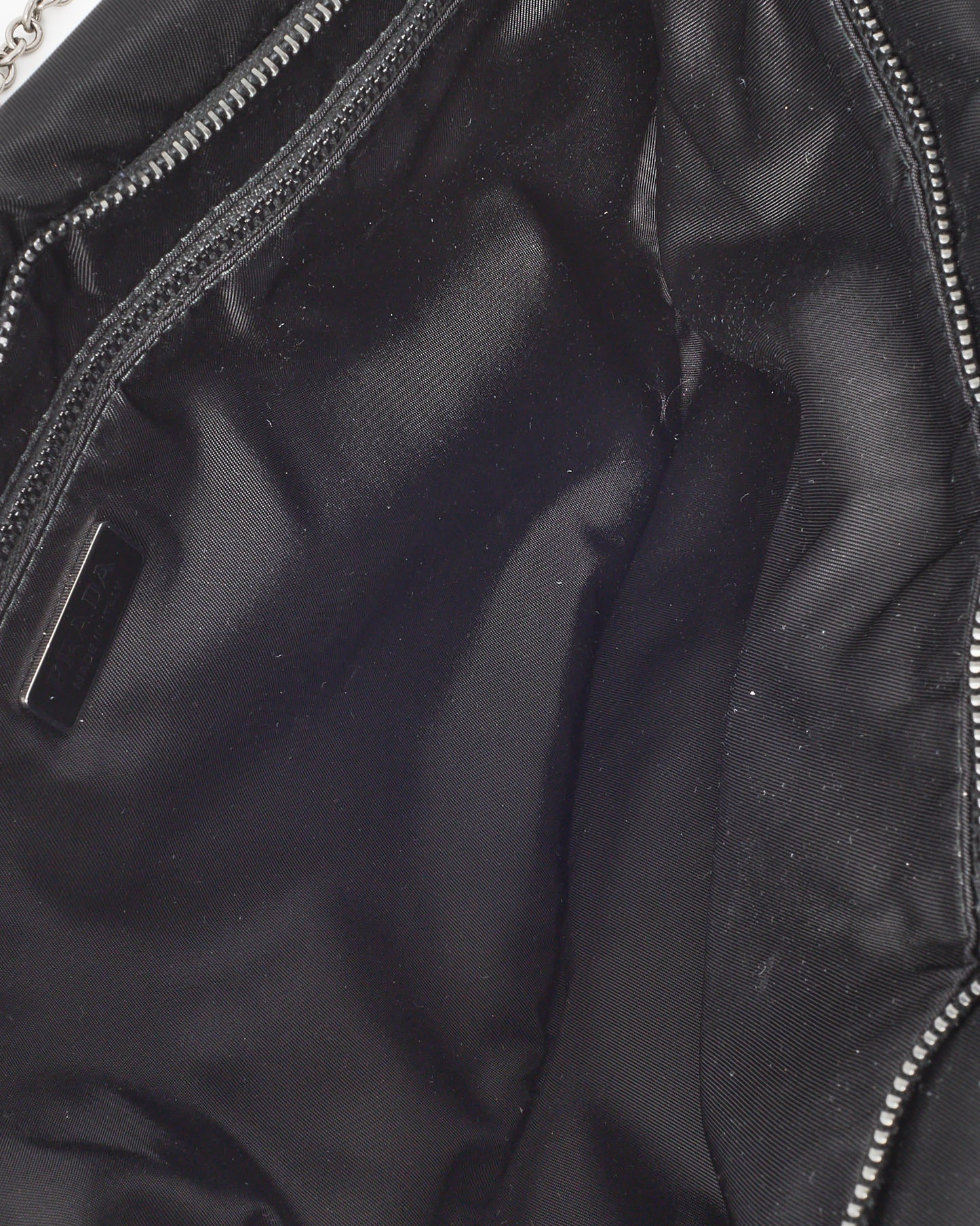 Prada Black Nylon Logo Medium Padded Pouch with Chain