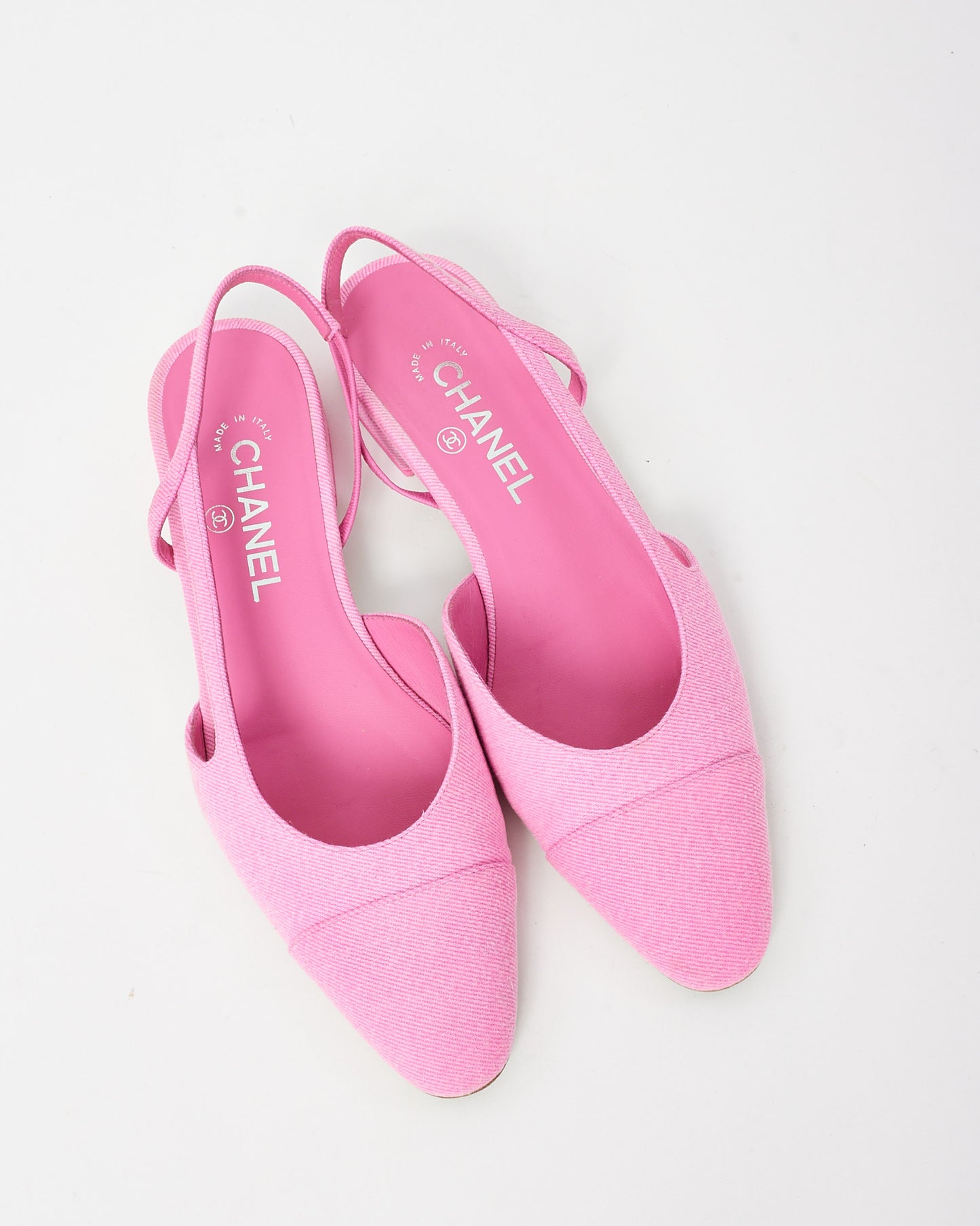 Chanel Pink Denim 2021 CC Logo Slingback Flats - 39