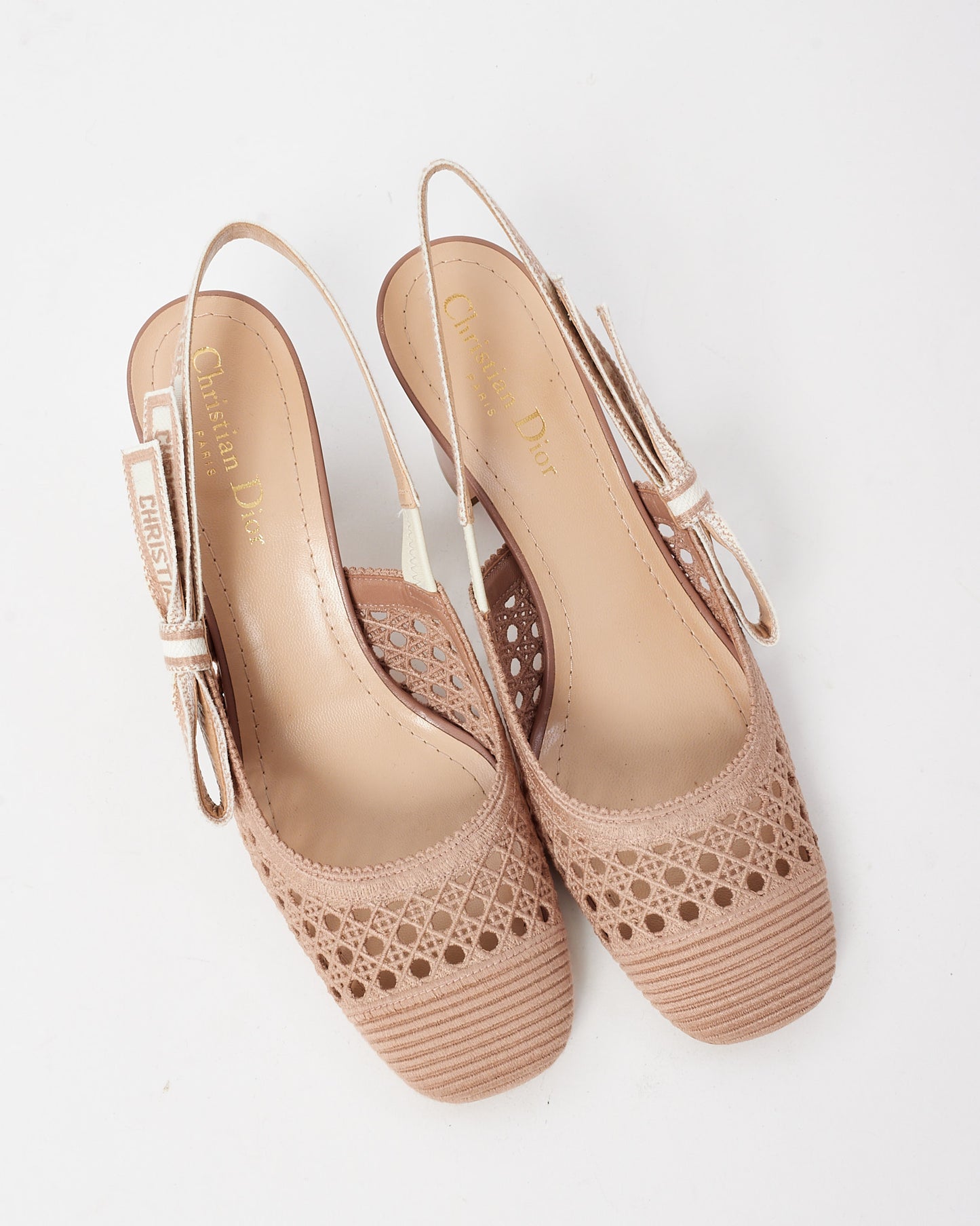 Dior Blush Beige Dior & Moi Mesh Block Heel Slingback Pumps - 38