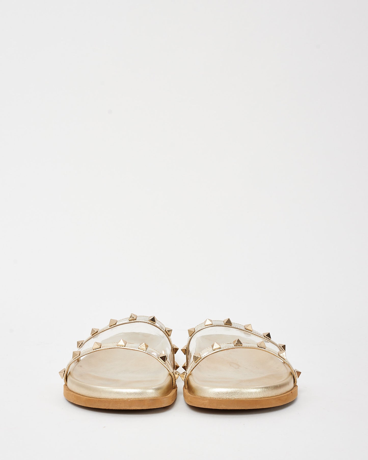 Valentino Gold Leather Clear PVC Rockstud Sandals - 41