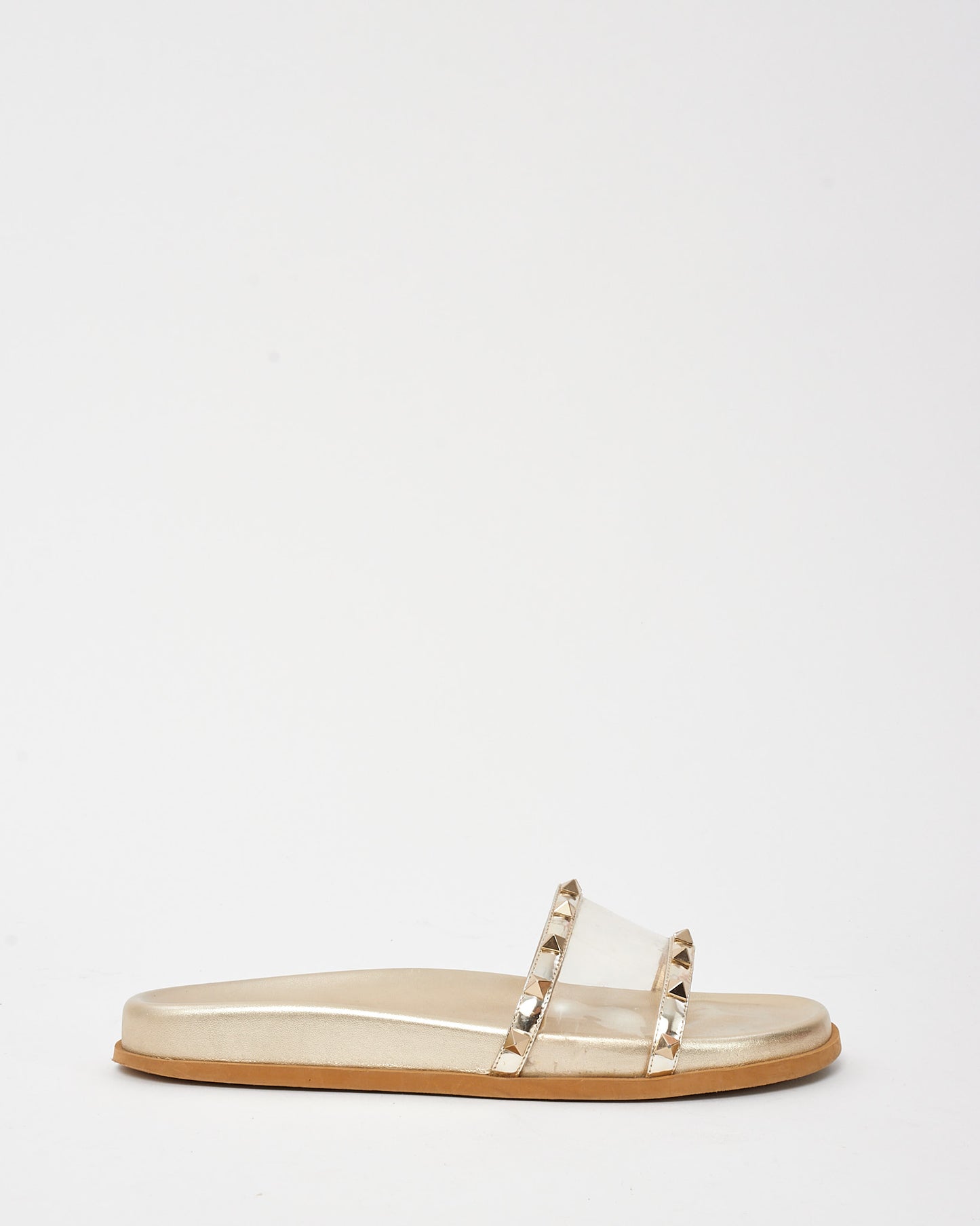 Valentino Gold Leather Clear PVC Rockstud Sandals - 41