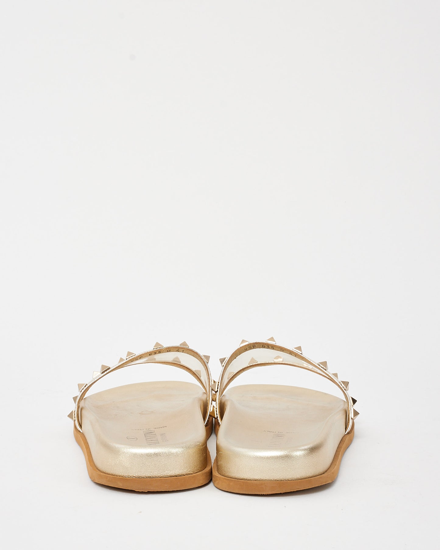 Valentino Gold Leather Clear PVC Rockstud Sandals - 41