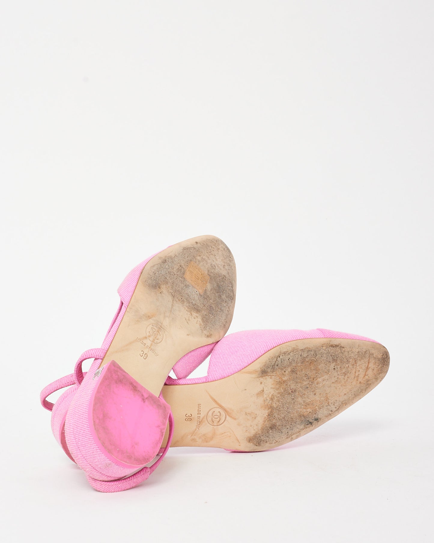 Chanel Pink Denim 2021 CC Logo Slingback Flats - 39