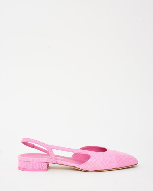 Chanel Pink Denim 2021 CC Logo Slingback Flats - 39