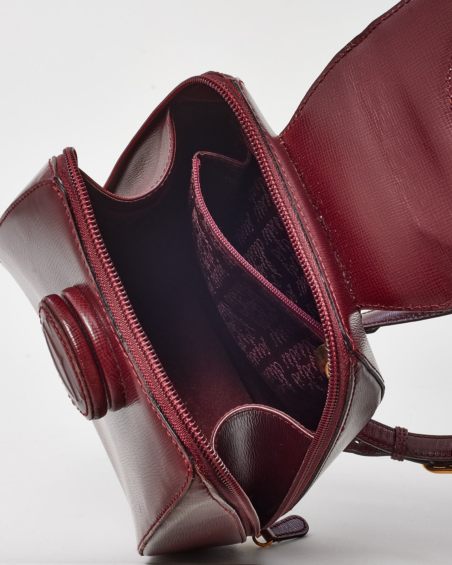 Cartier Vintage Burgundy Leather Must De Cartier Turn Lock Backpack