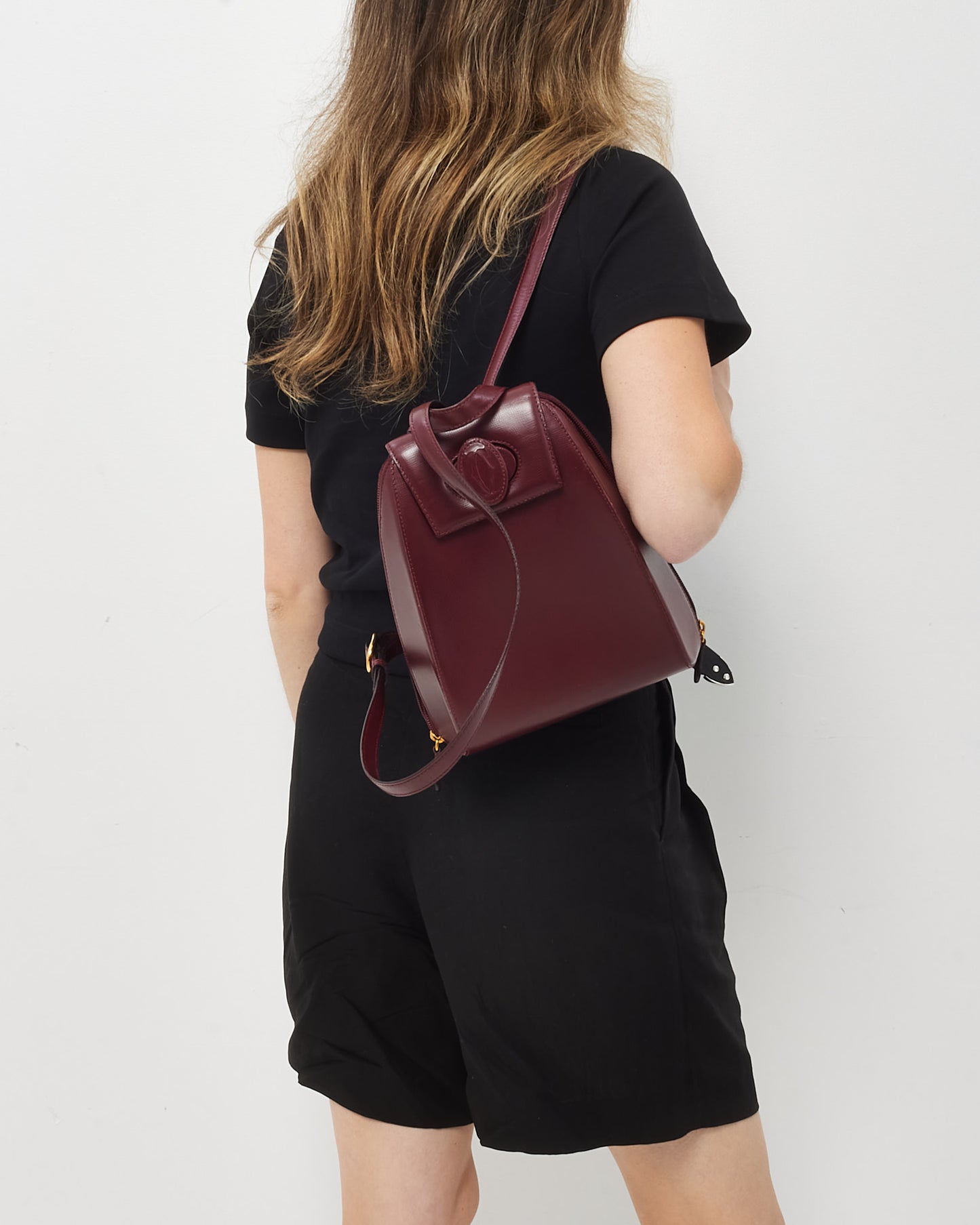 Cartier Vintage Burgundy Leather Must De Cartier Turn Lock Backpack