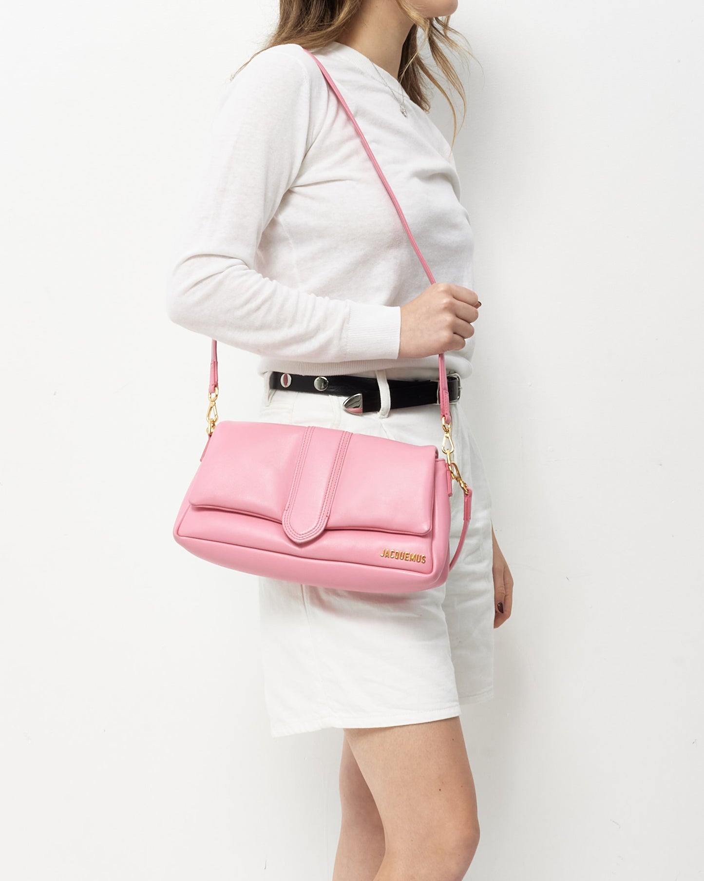 Jacquemus Pink Leather Le Bambimou Padded Shoulder Bag with Strap