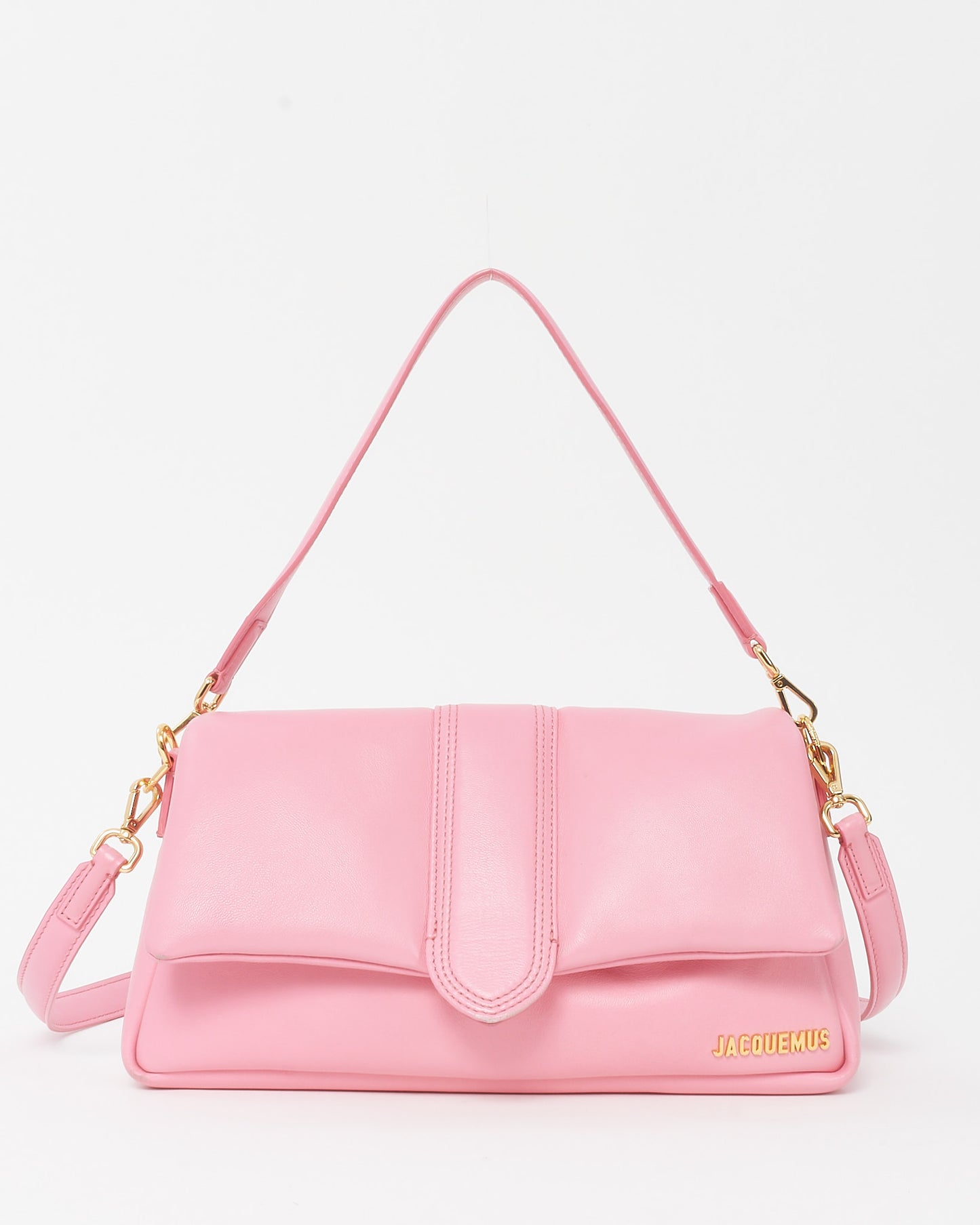 Jacquemus Pink Leather Le Bambimou Padded Shoulder Bag with Strap