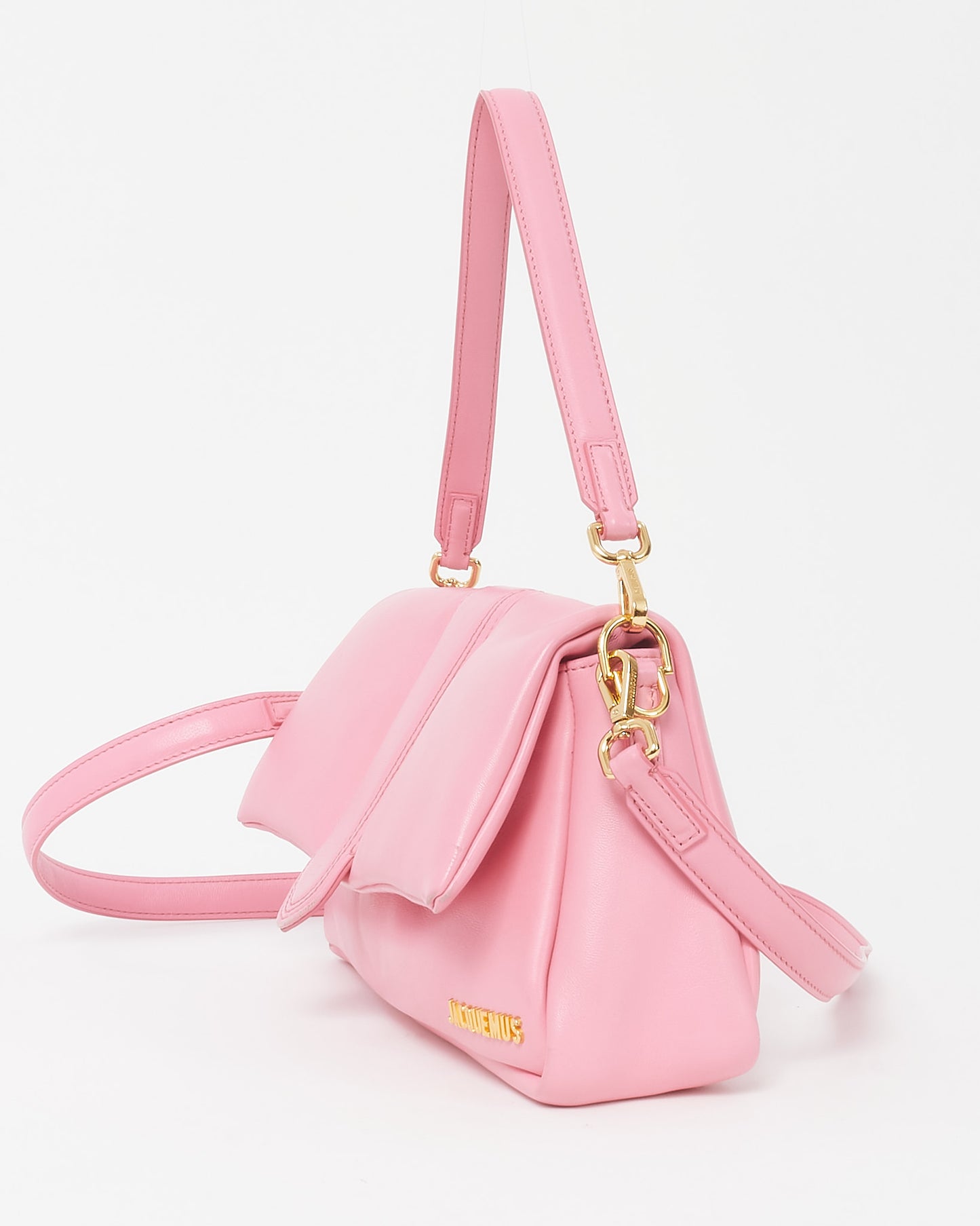 Jacquemus Pink Leather Le Bambimou Padded Shoulder Bag with Strap
