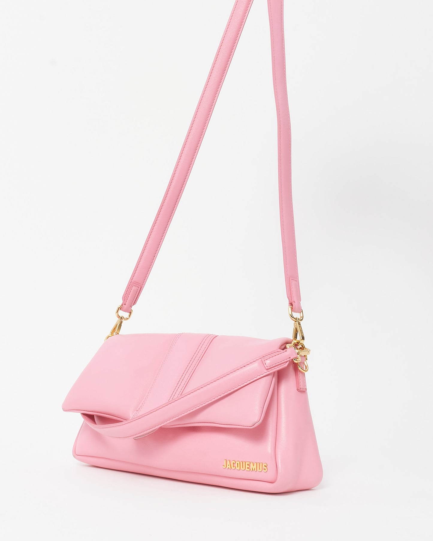Jacquemus Pink Leather Le Bambimou Padded Shoulder Bag with Strap