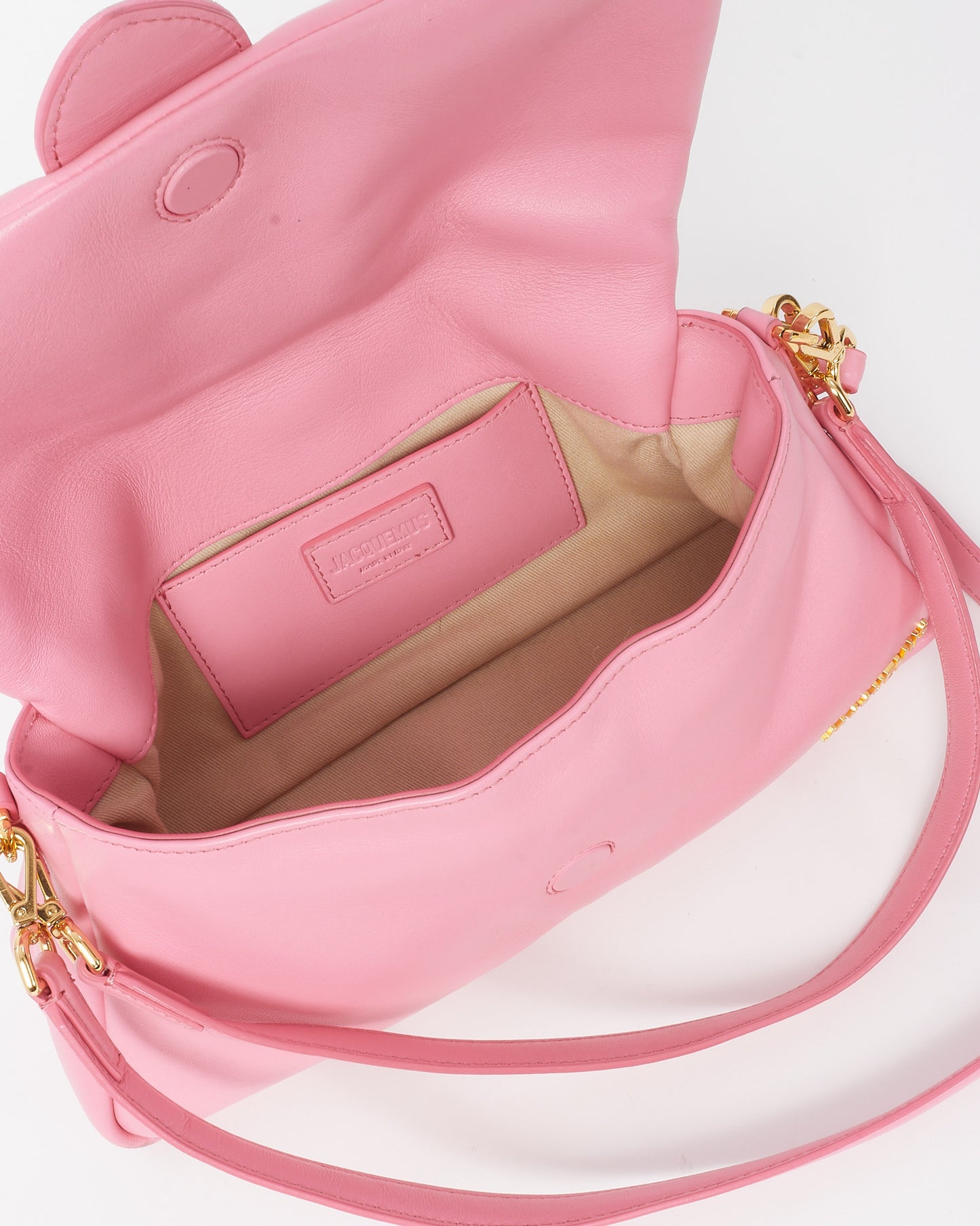 Jacquemus Pink Leather Le Bambimou Padded Shoulder Bag with Strap