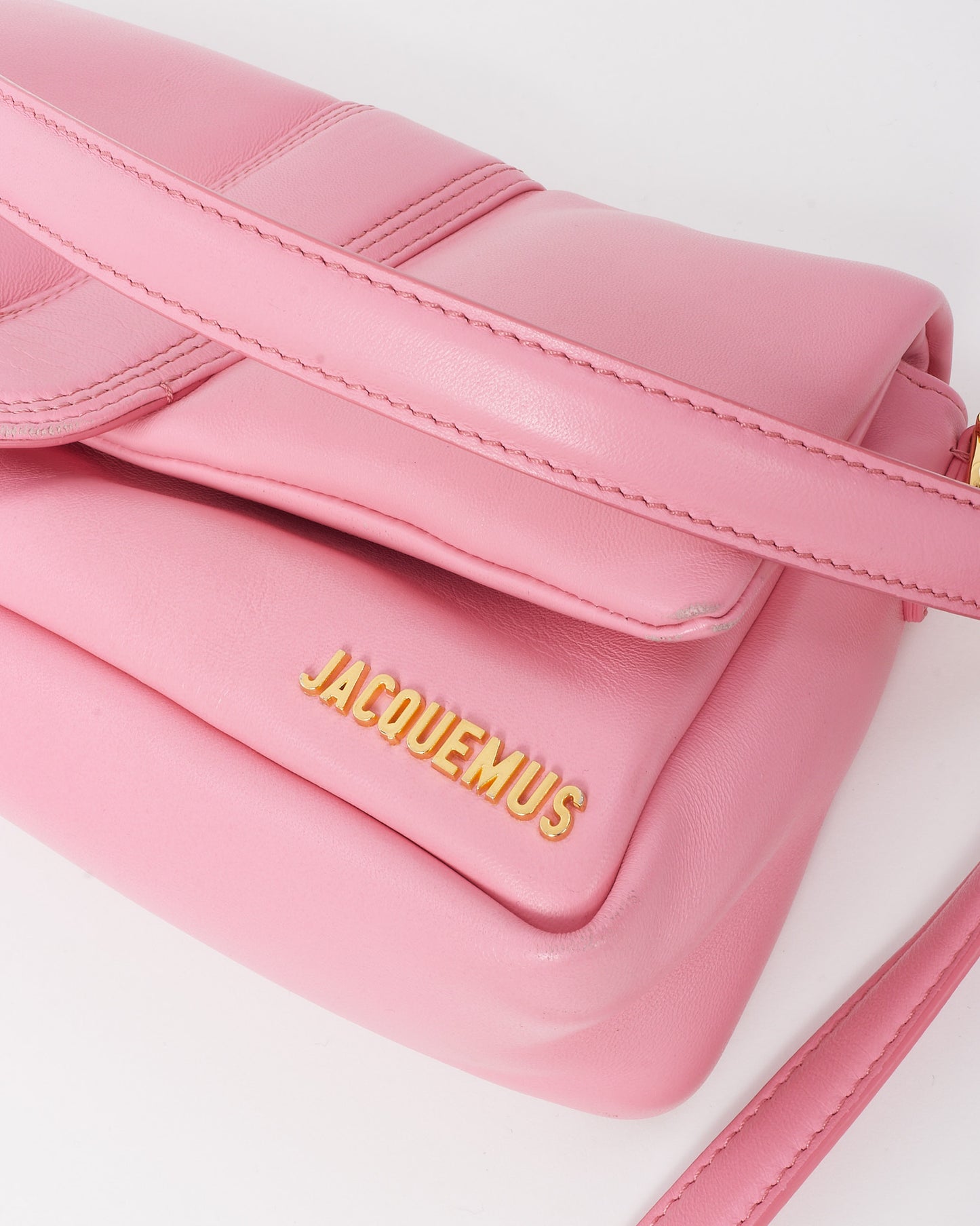 Jacquemus Pink Leather Le Bambimou Padded Shoulder Bag with Strap