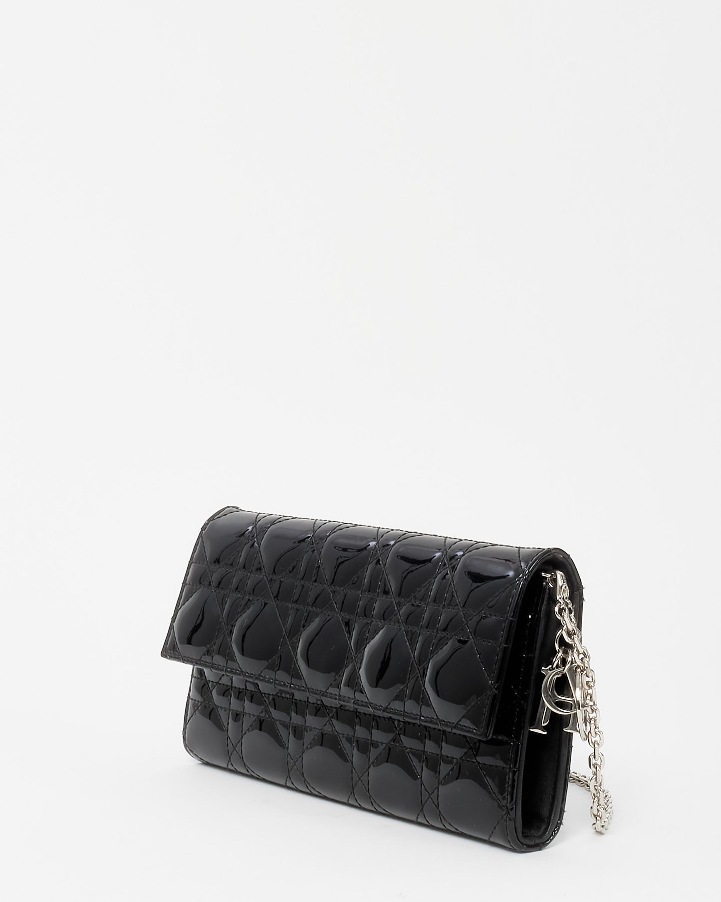 Dior Black Cannage Patent Leather Lady Dior Pouch WOC Crossbody Bag SHW