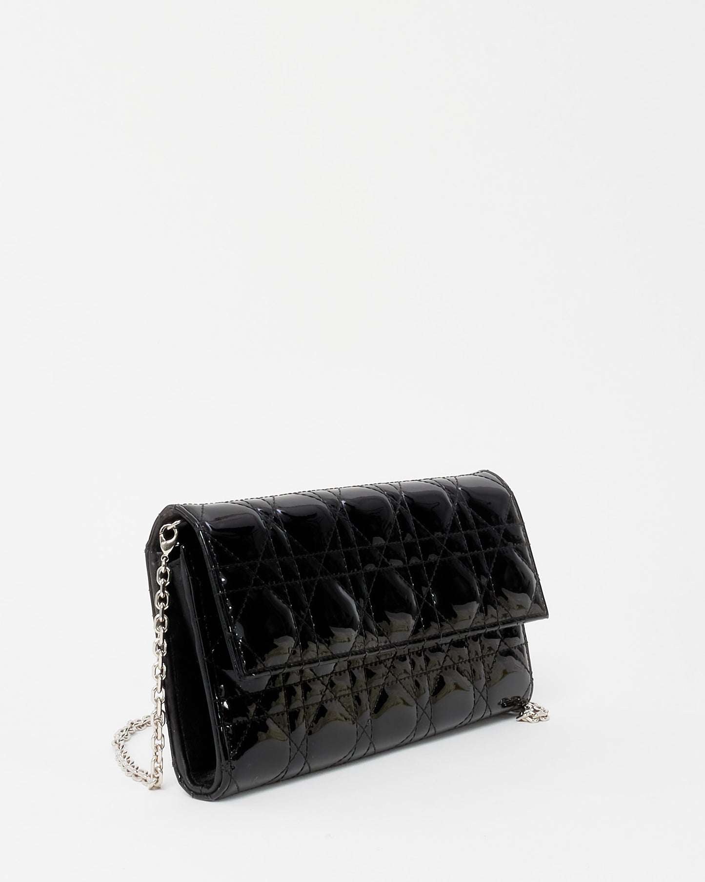 Dior Black Cannage Patent Leather Lady Dior Pouch WOC Crossbody Bag SHW