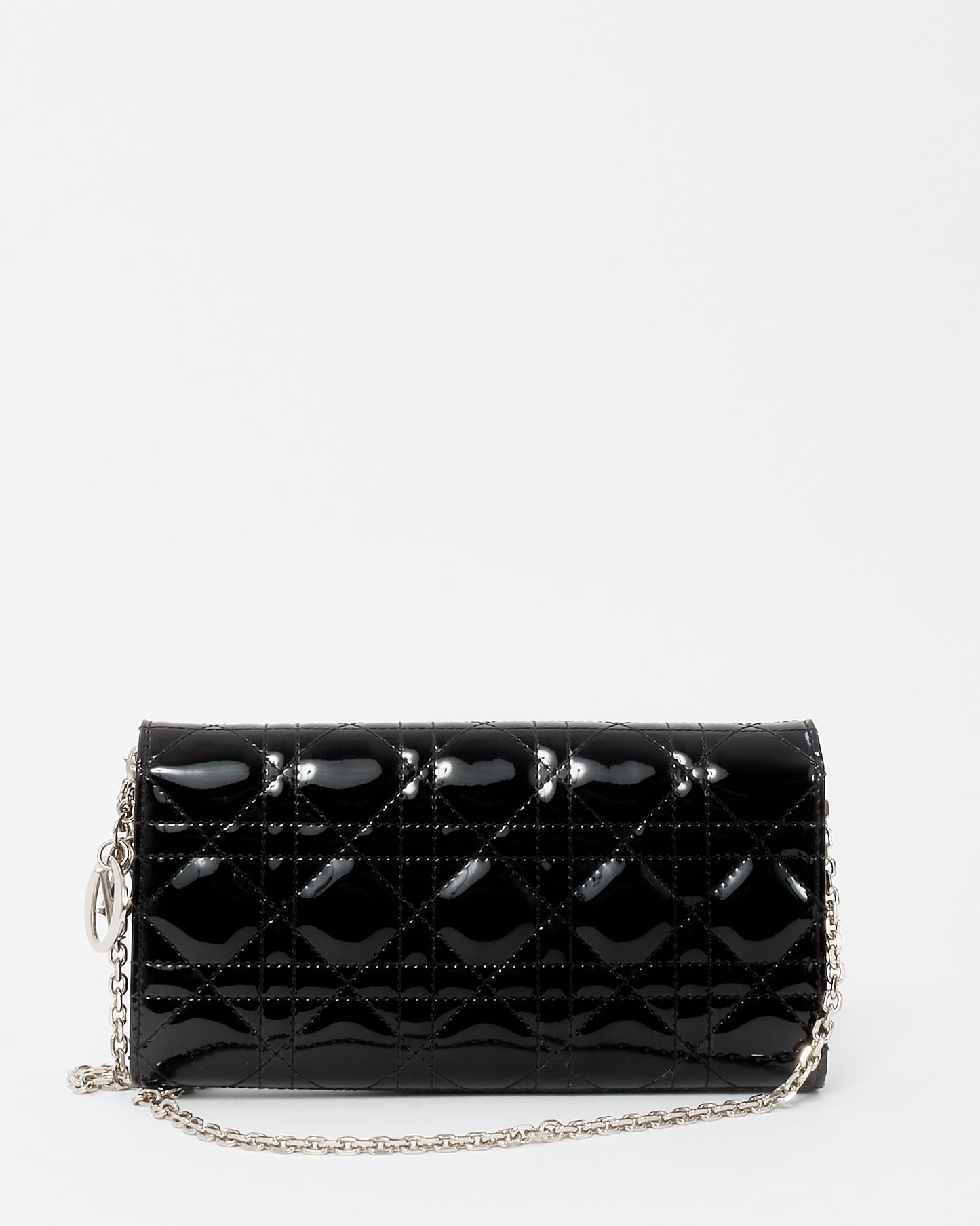 Dior Black Cannage Patent Leather Lady Dior Pouch WOC Crossbody Bag SHW