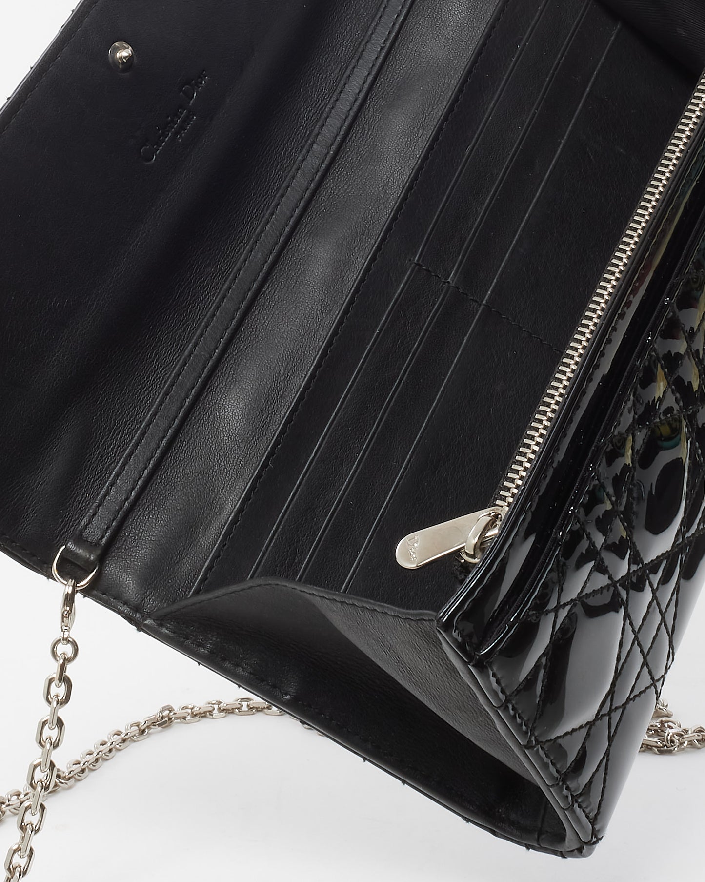 Dior Black Cannage Patent Leather Lady Dior Pouch WOC Crossbody Bag SHW