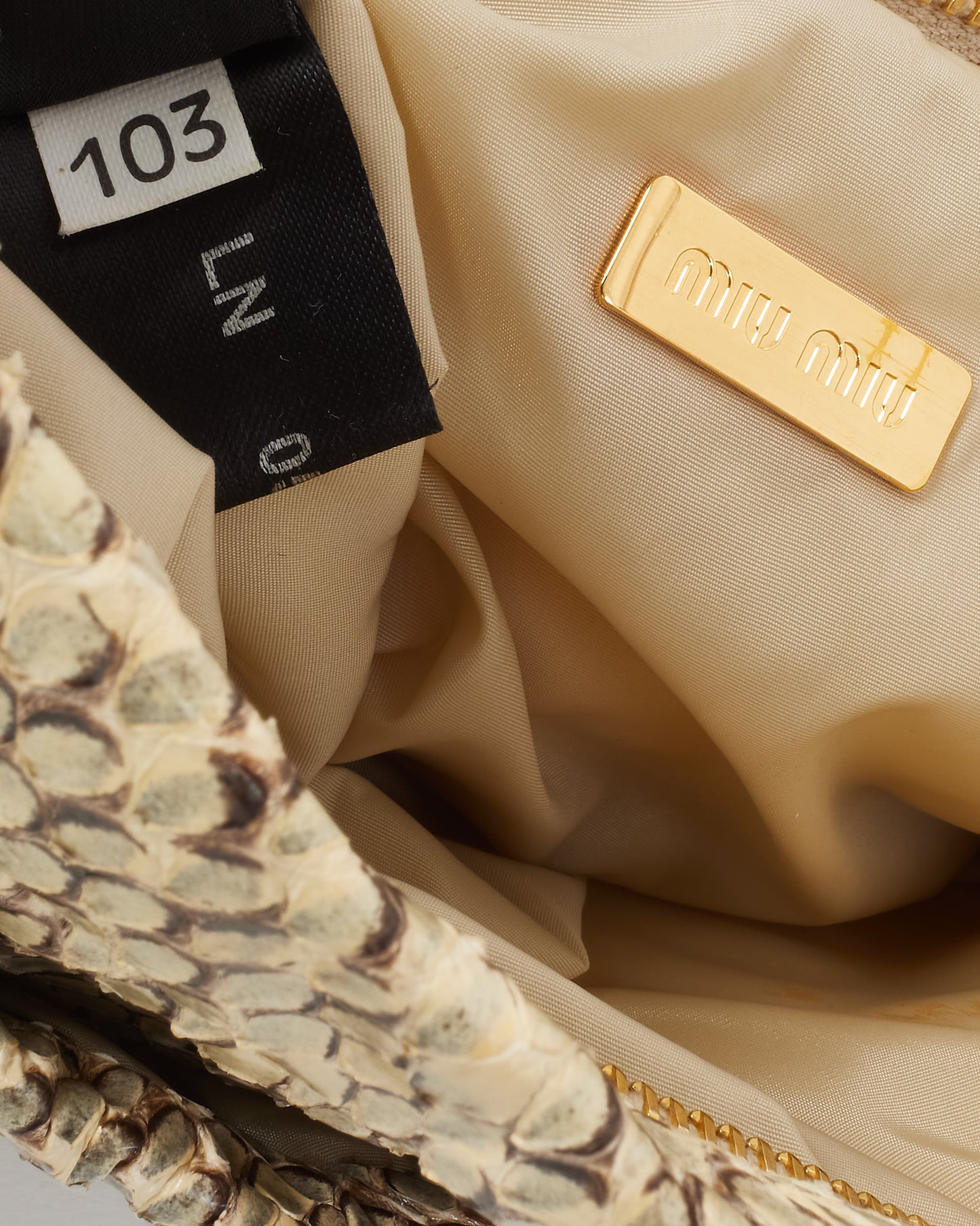 Miu Miu Vintage Beige and Brown Python Leather Logo Flat Square Pocket Shoulder Bag