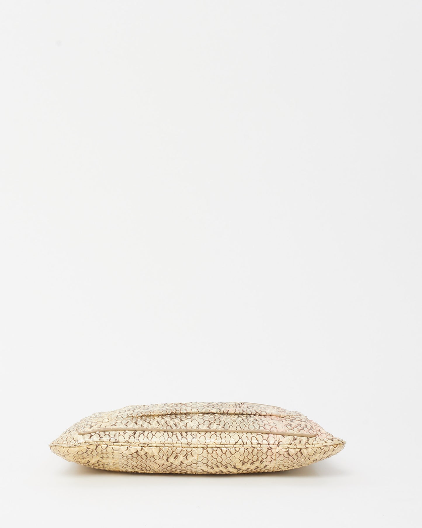 Miu Miu Vintage Beige and Brown Python Leather Logo Flat Square Pocket Shoulder Bag