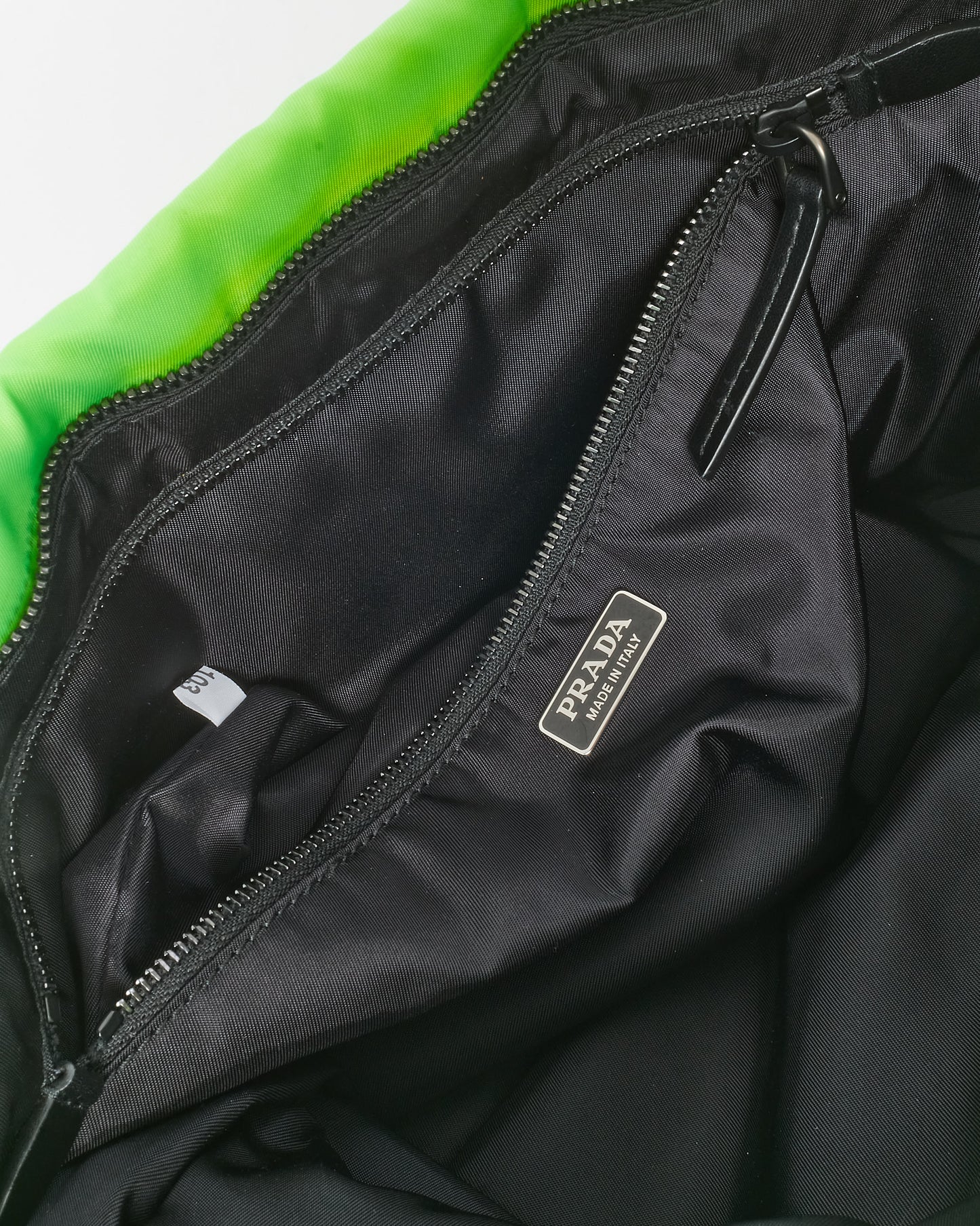Prada Neon Green Nylon Logo Medium Padded Pouch with Chain